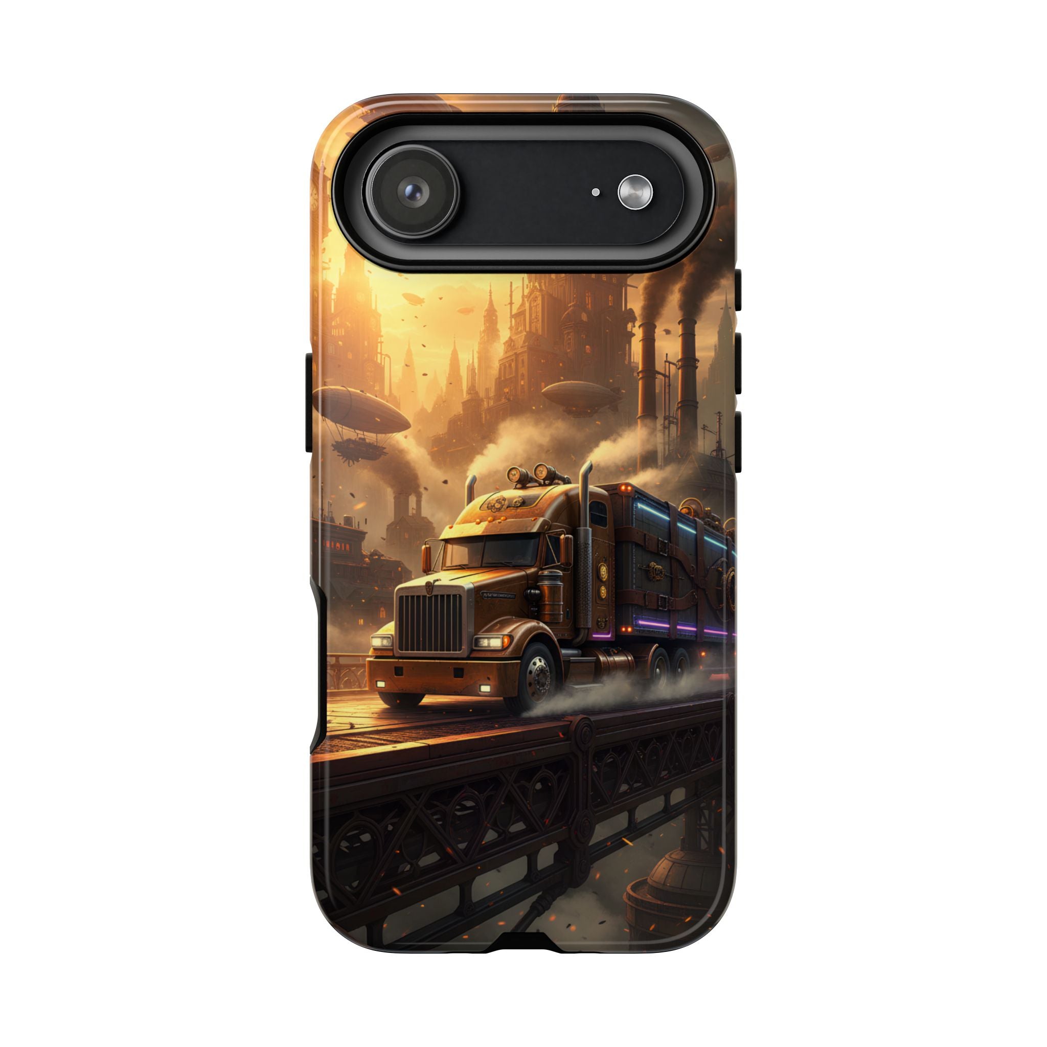 Steampunk Freightliner Phone Case — Rugged Trucking Cityscape iPhone Cover
