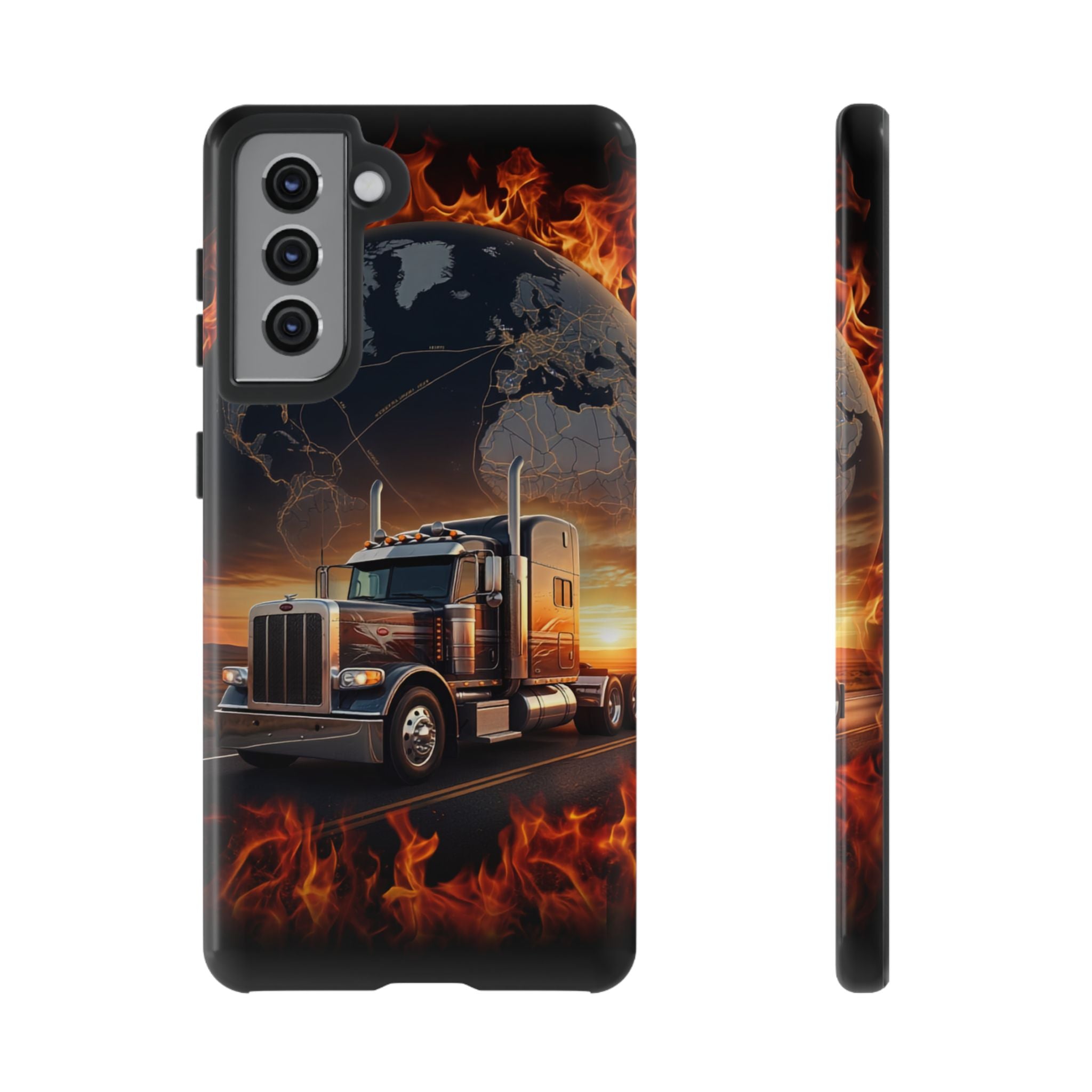 Truck Flames Phone Case — Bold Semi-Truck Globe Design