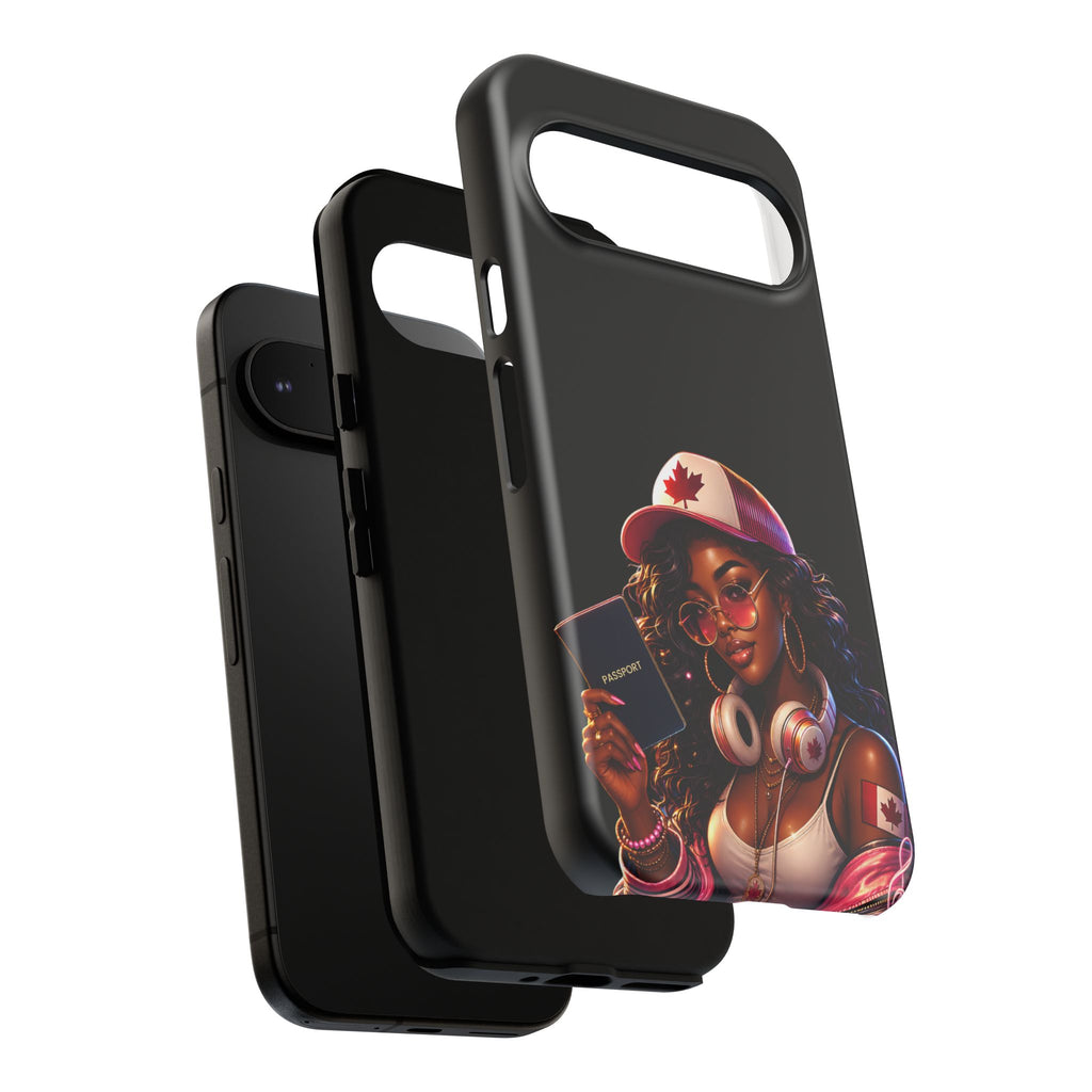Canadian Vibes Phone Case — Afrobeat Girl with Headphones & Passport Design