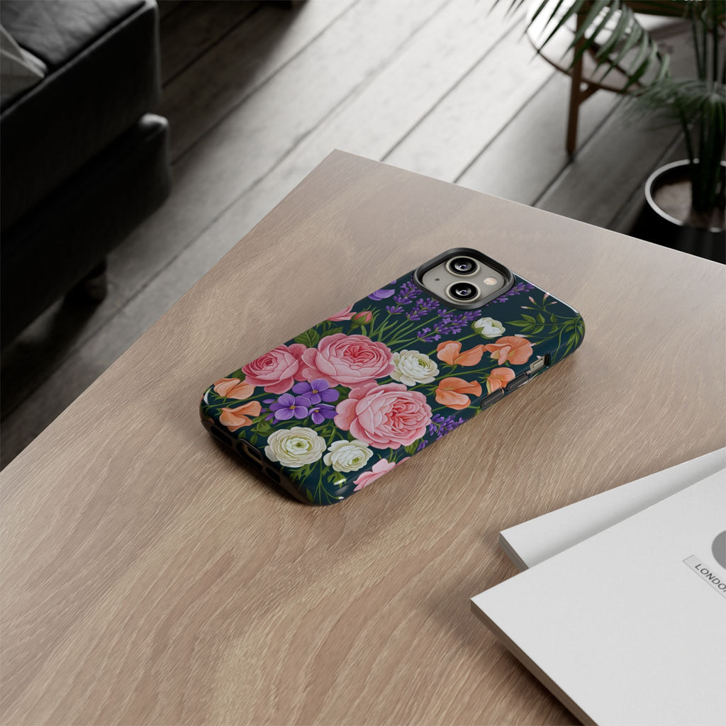 Floral Bouquet Phone Case — Vintage Roses & Lavender Protective Cover