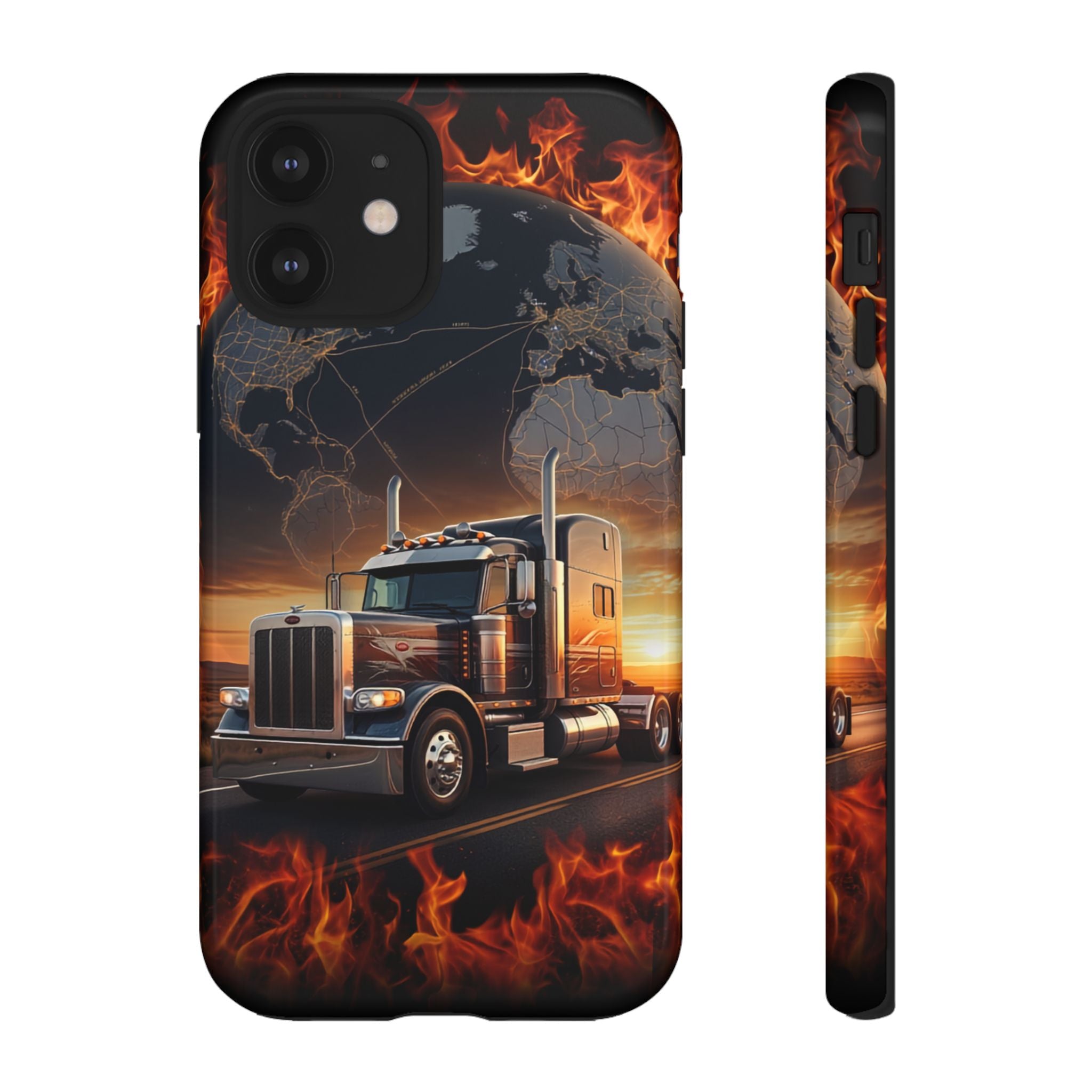 Truck Flames Phone Case — Bold Semi-Truck Globe Design