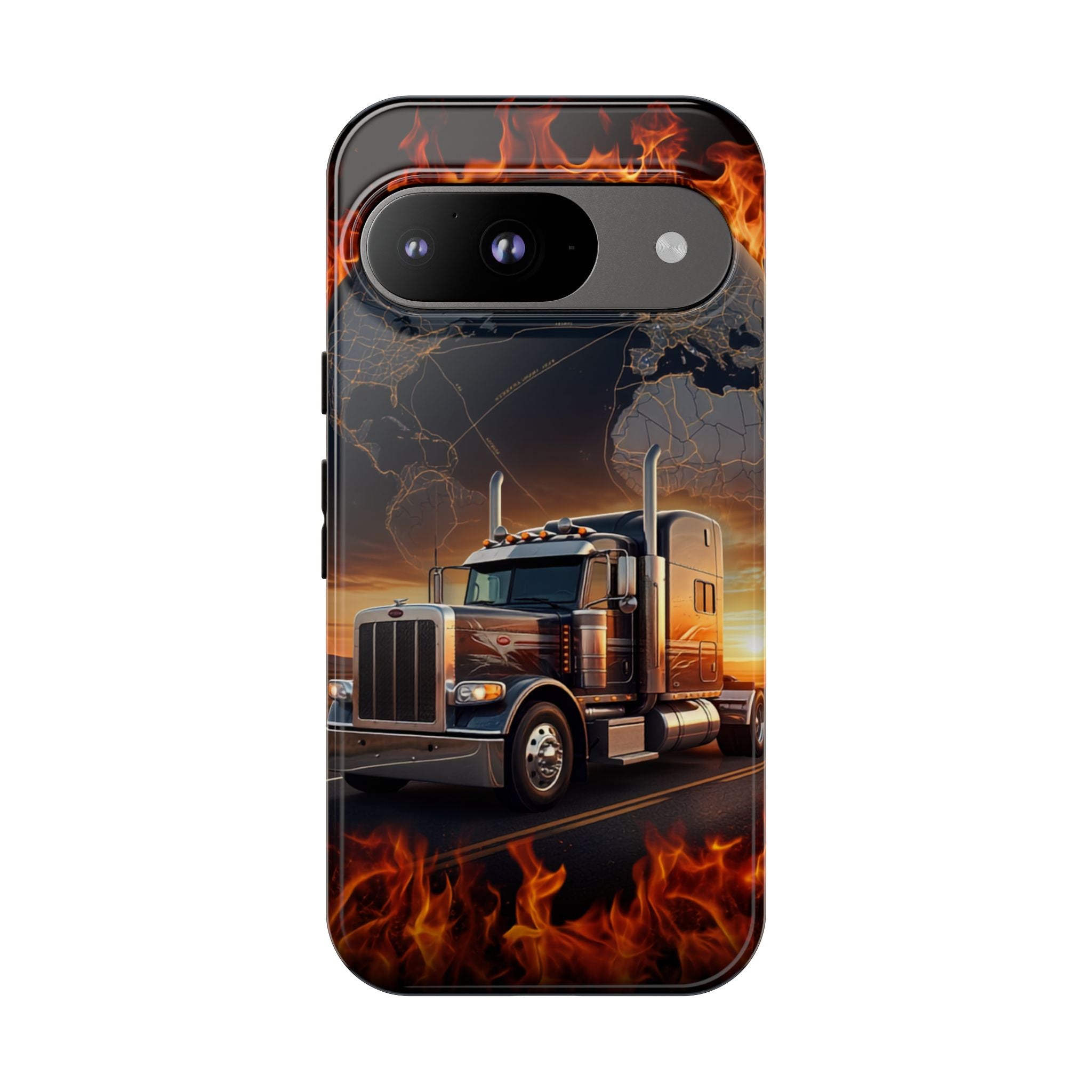 Truck Flames Phone Case — Bold Semi-Truck Globe Design