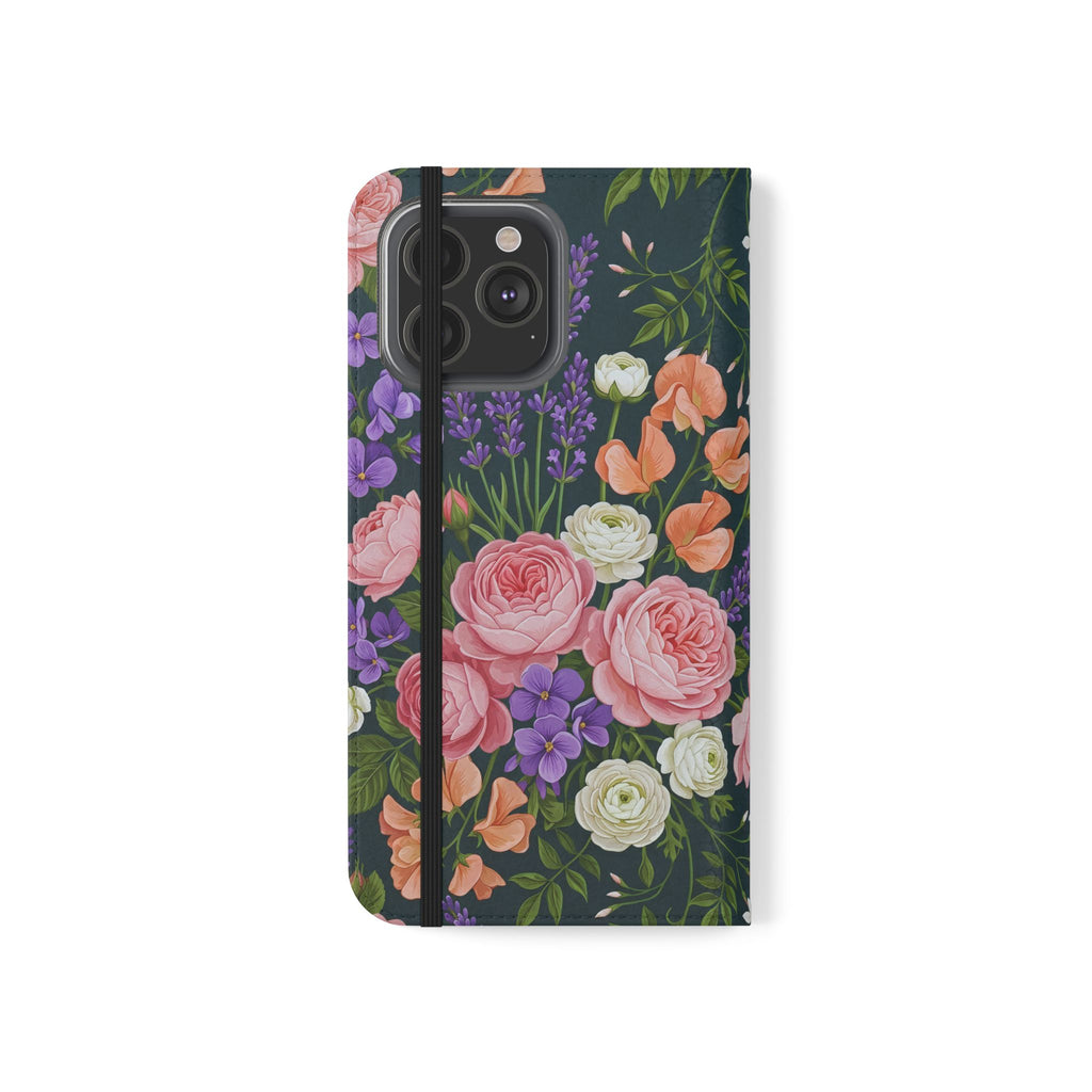 Floral Flip Phone Case -Wallet Cover with Card Slots