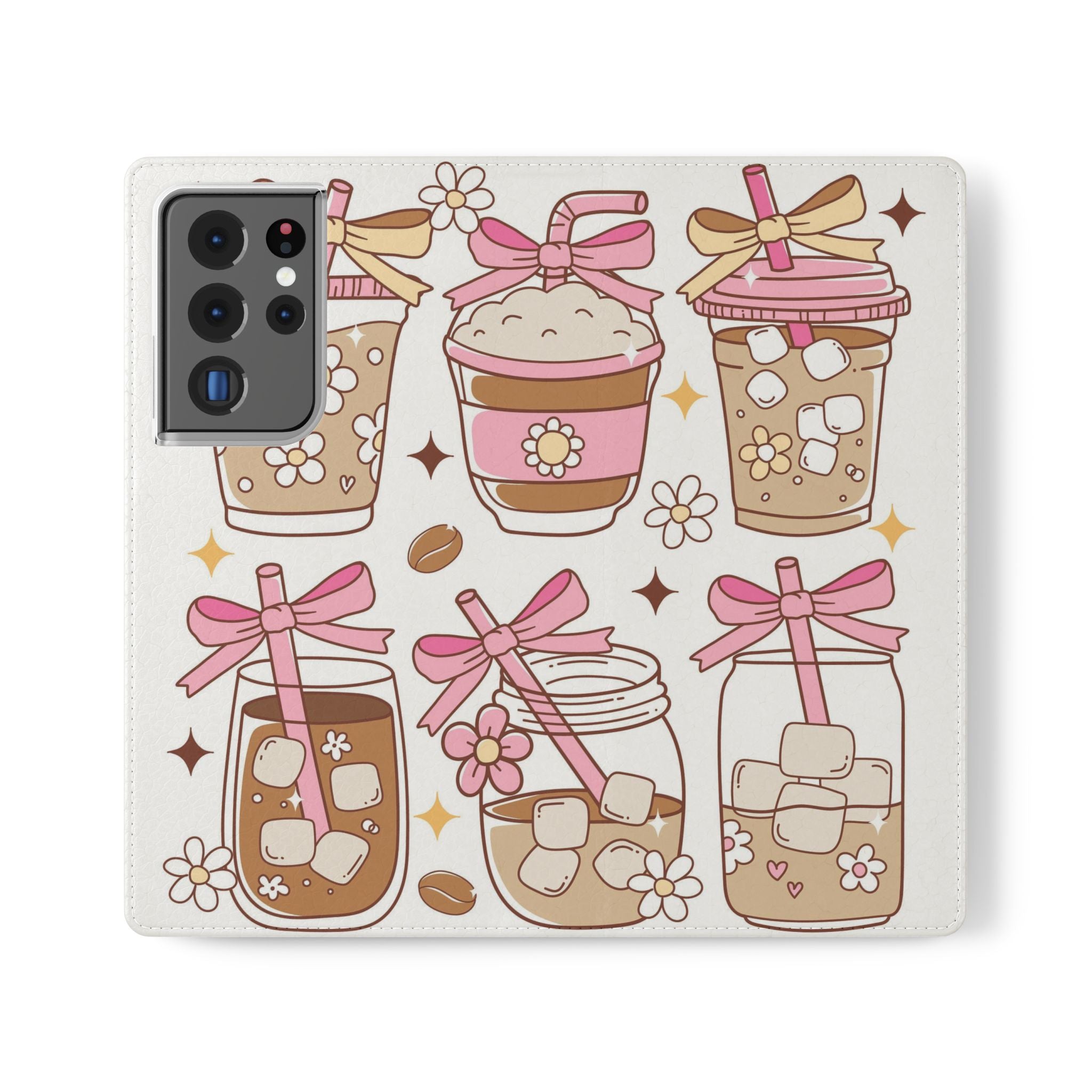 Cute Coffee & Latte Flip Phone Case – Cozy Boba & Dessert Wallet Cover