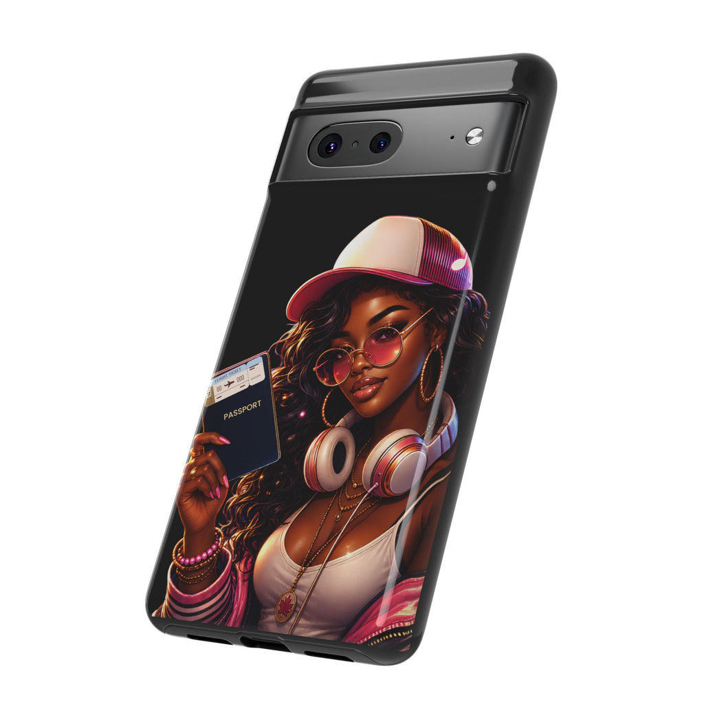 Tough Case – Stylized Urban Girl Phone Case with Headphones & Passport