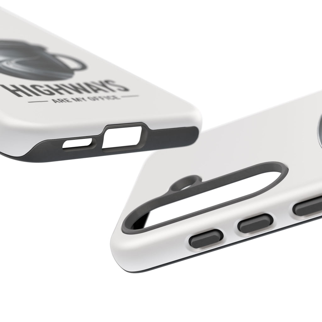 Hard Shell Phone Case — “Highways Are My Office” Travel Coffee Design