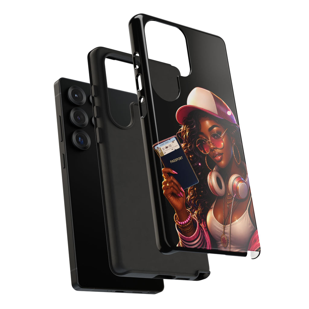 Tough Case – Stylized Urban Girl Phone Case with Headphones & Passport