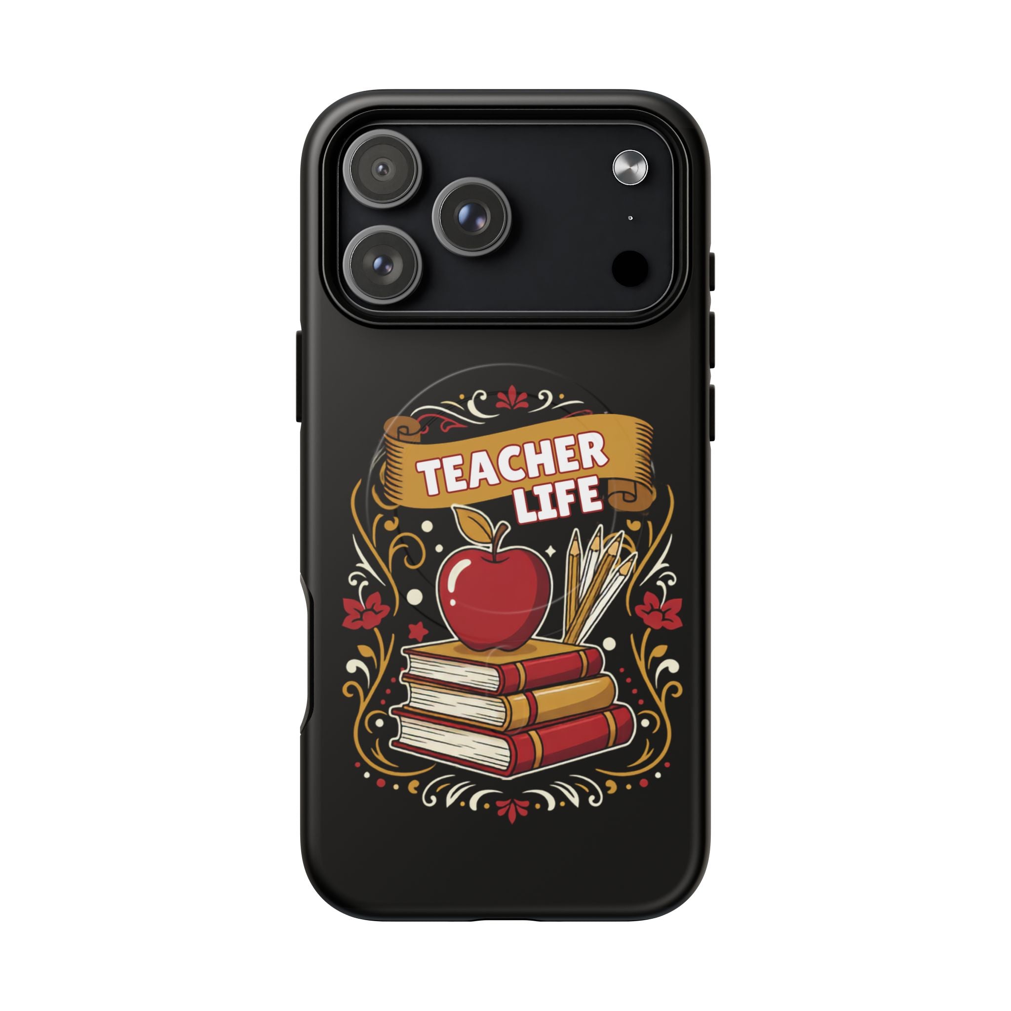 Teacher Life Phone Case - Tough Magnetic Protective Cover with Apple & Books Design