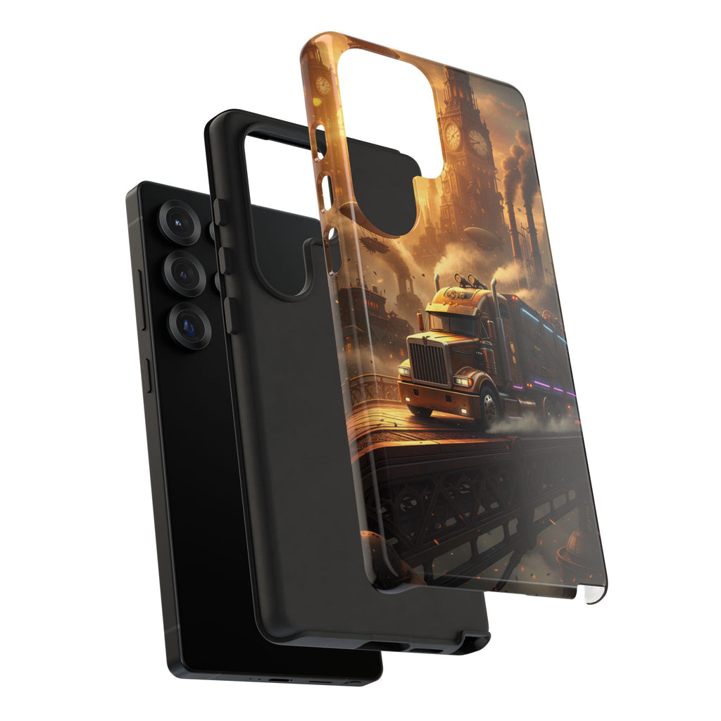 Steampunk Freightliner Phone Case — Rugged Trucking Cityscape iPhone Cover