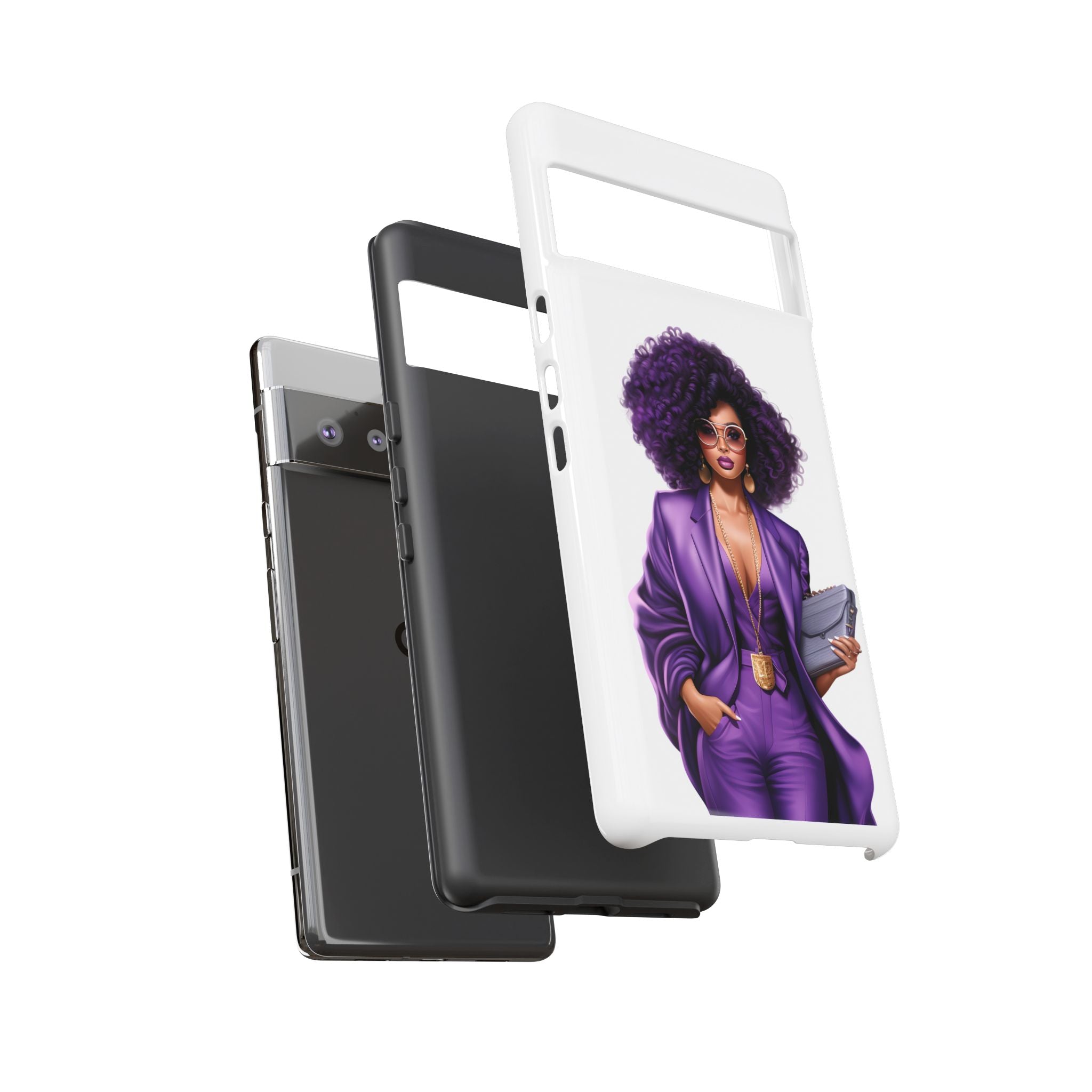 Purple Power Woman Phone Case — Afro Chic Businesswoman Protective Phone Cover
