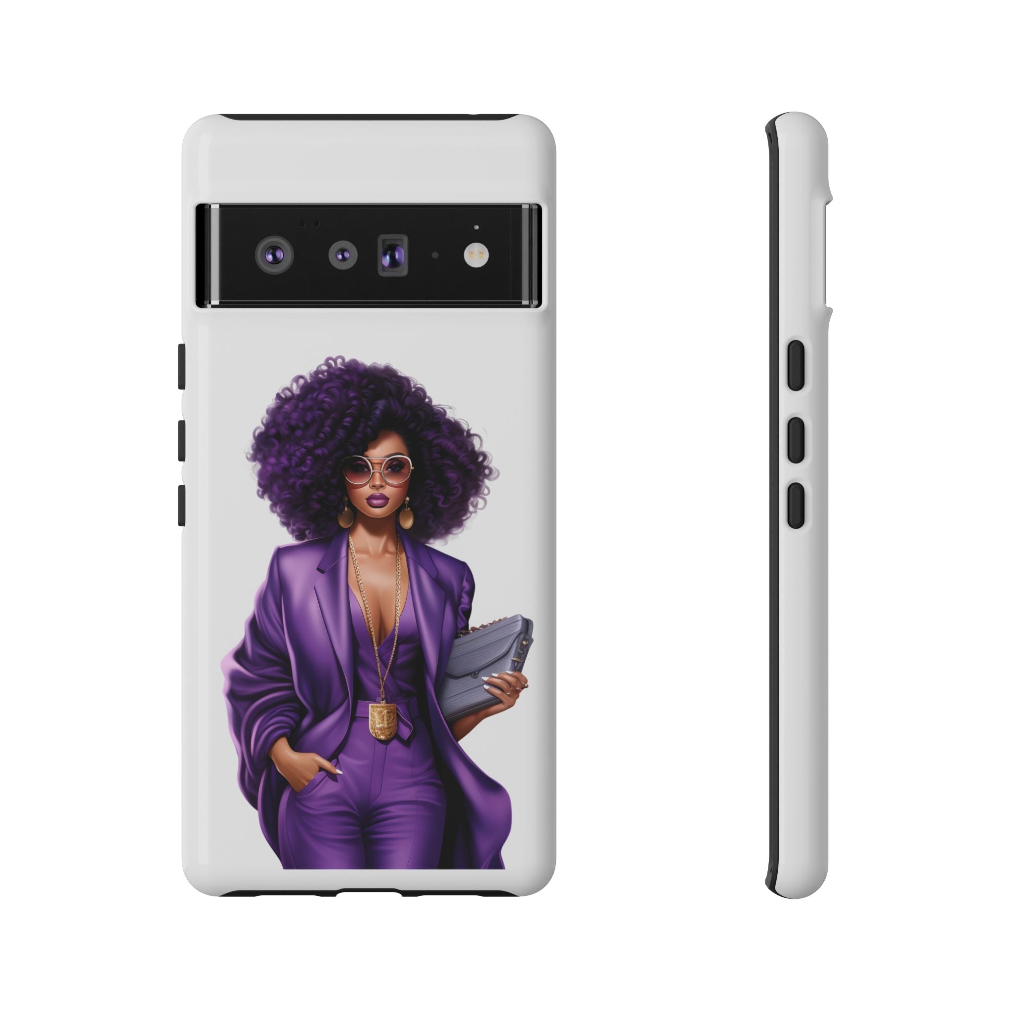 Purple Power Woman Phone Case — Afro Chic Businesswoman Protective Phone Cover