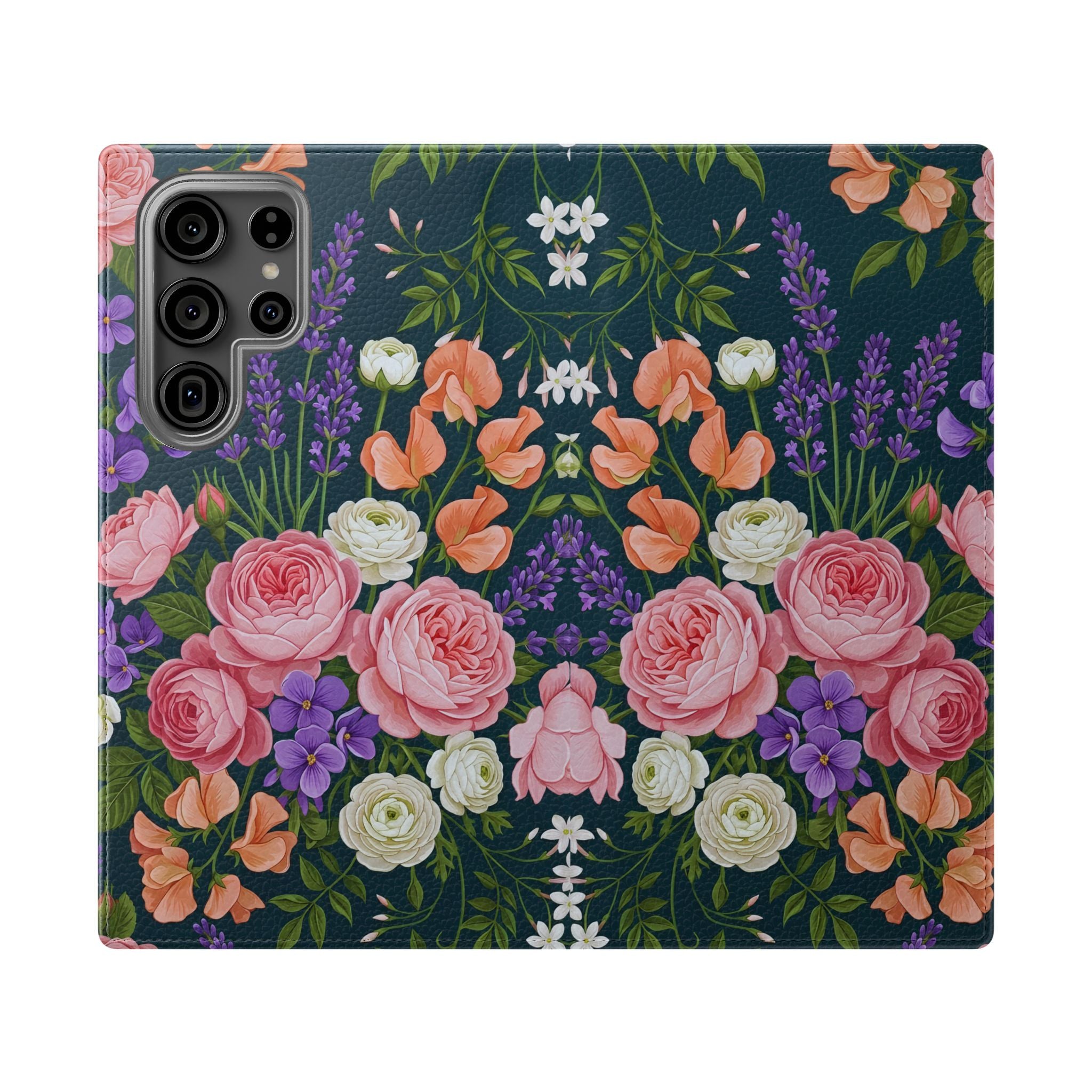 Floral Flip Phone Case -Wallet Cover with Card Slots