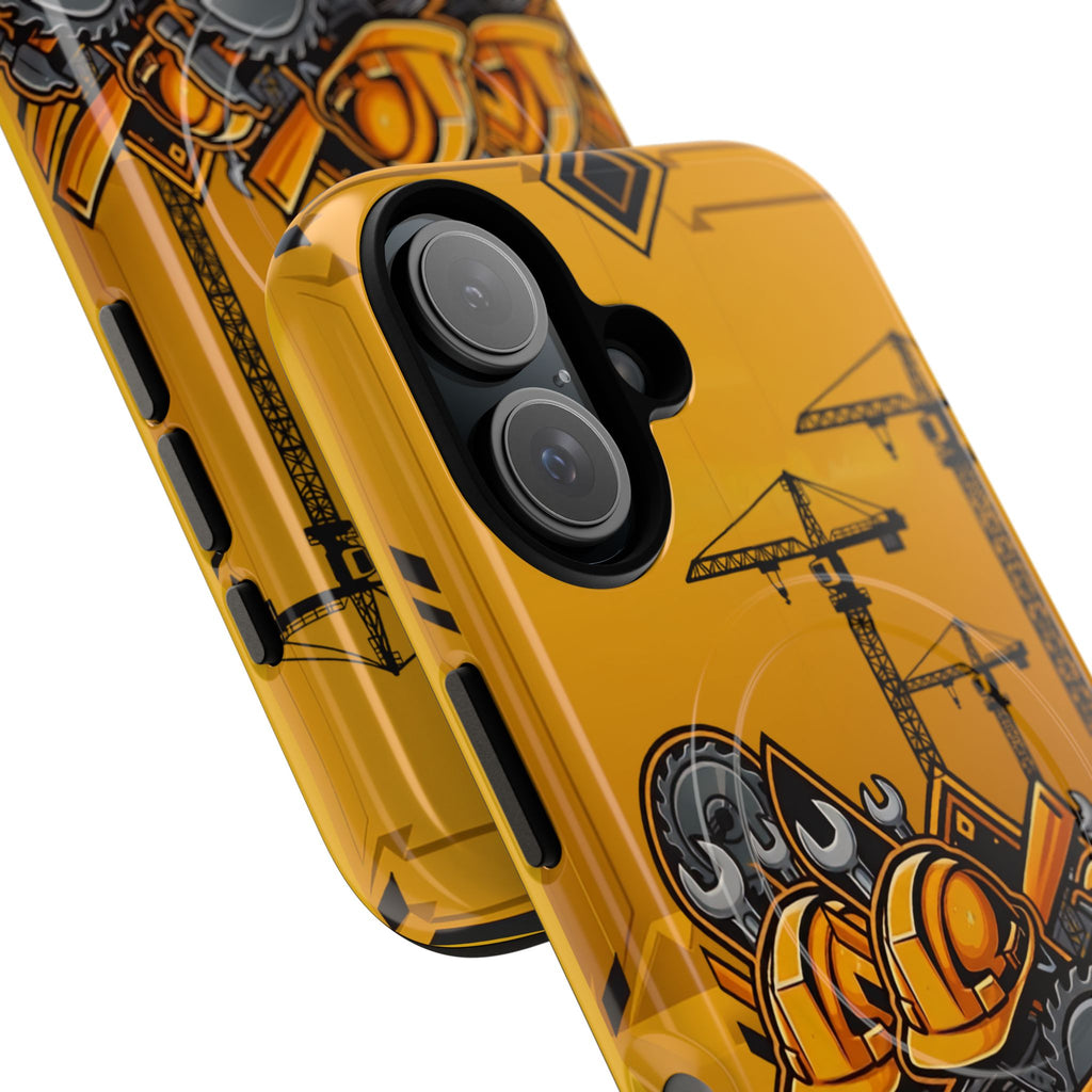 Construction Gear Tough Magnetic Phone Case — Worker Helmet & Tools Design