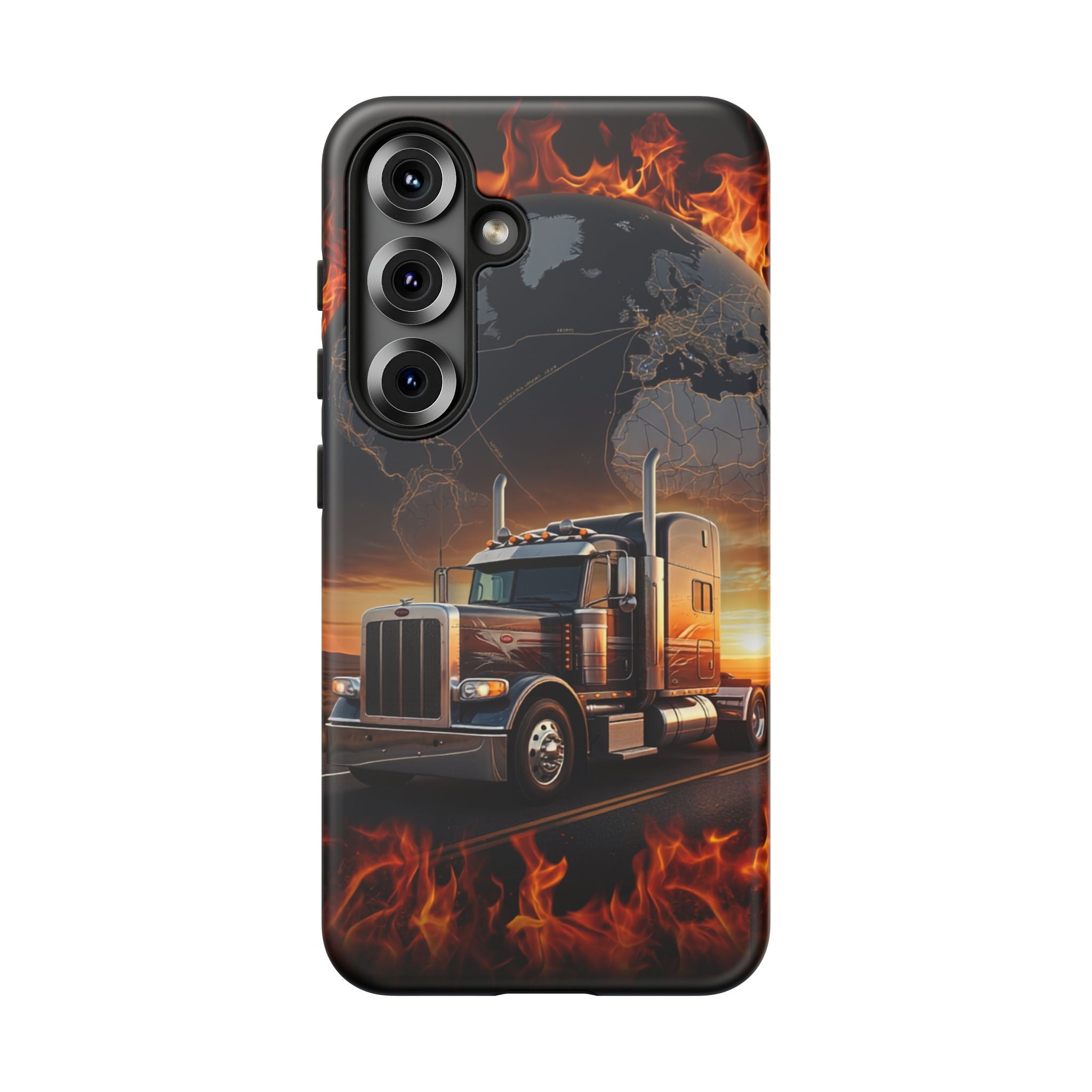 Truck Flames Phone Case — Bold Semi-Truck Globe Design