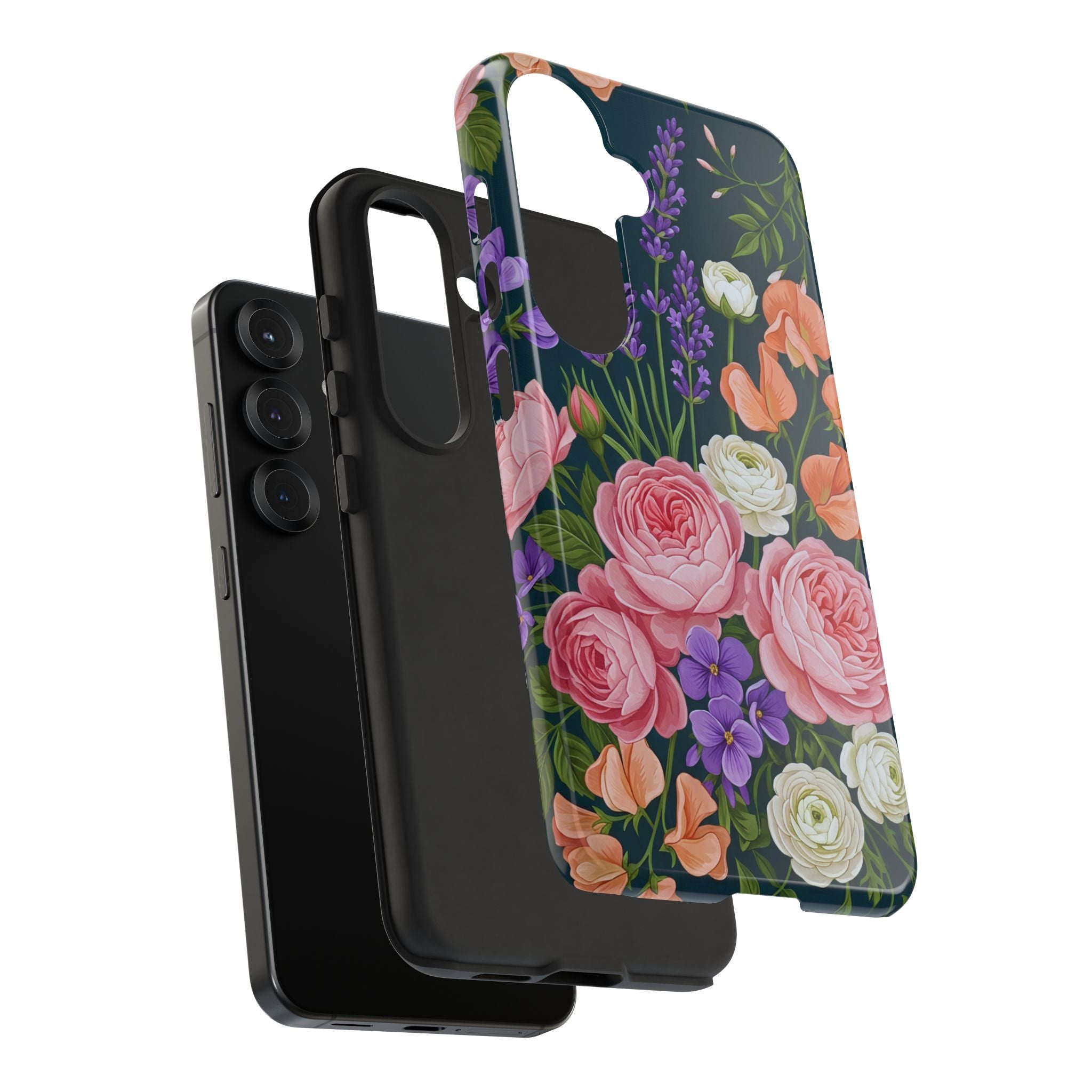 Floral Bouquet Phone Case — Vintage Roses & Lavender Protective Cover