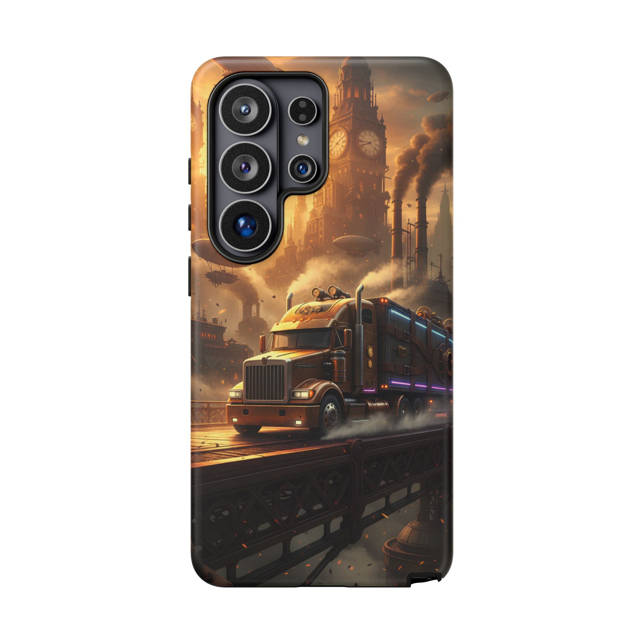 Steampunk Freightliner Phone Case — Rugged Trucking Cityscape iPhone Cover