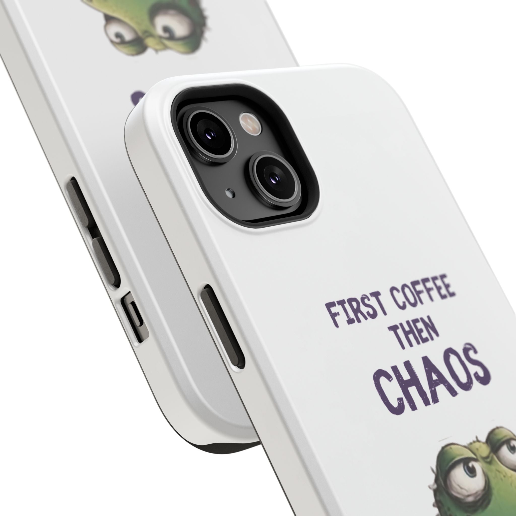Impact-Resistant Phone Case — "First Coffee Then Chaos" Cute Lizard Coffee Design
