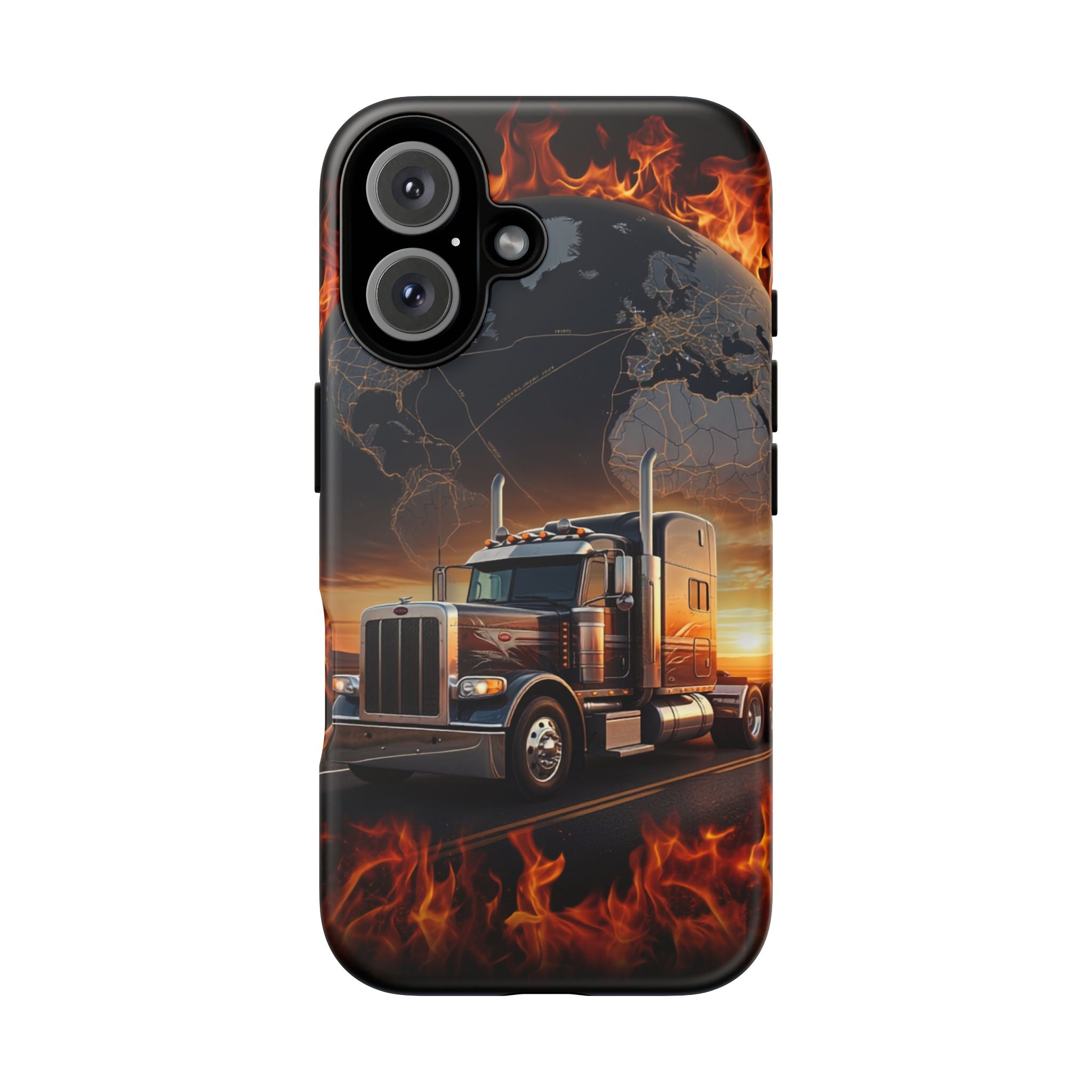Truck Flames Phone Case — Bold Semi-Truck Globe Design