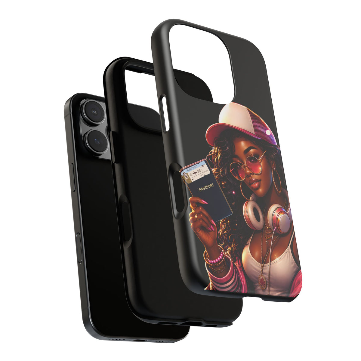 Tough Case – Stylized Urban Girl Phone Case with Headphones & Passport