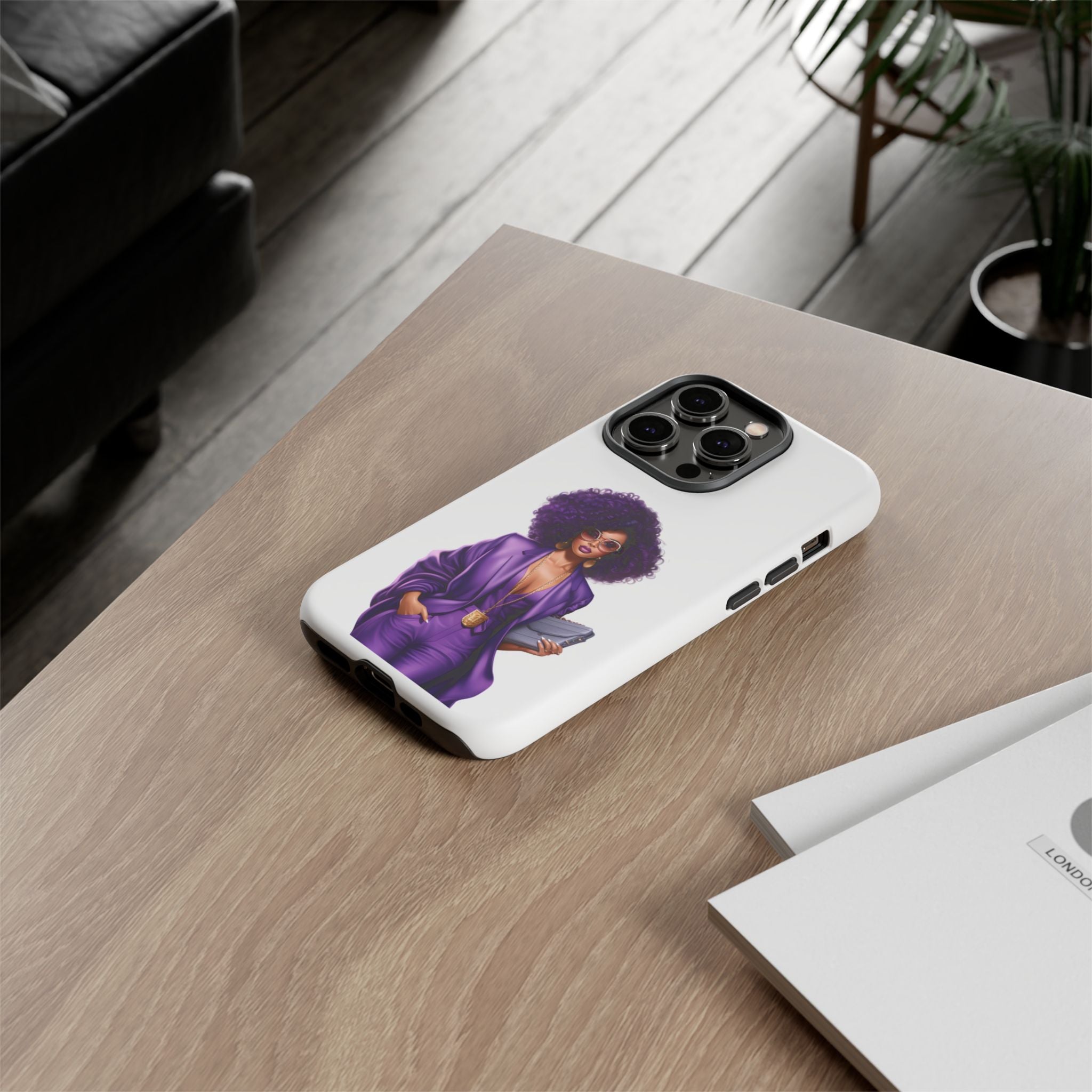 Purple Power Woman Phone Case — Afro Chic Businesswoman Protective Phone Cover