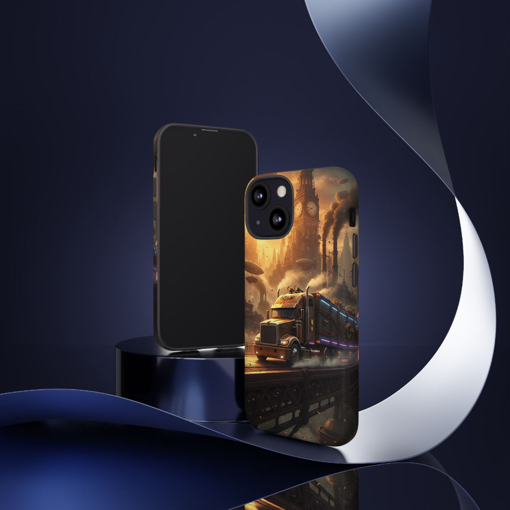 Steampunk Freightliner Phone Case — Rugged Trucking Cityscape iPhone Cover