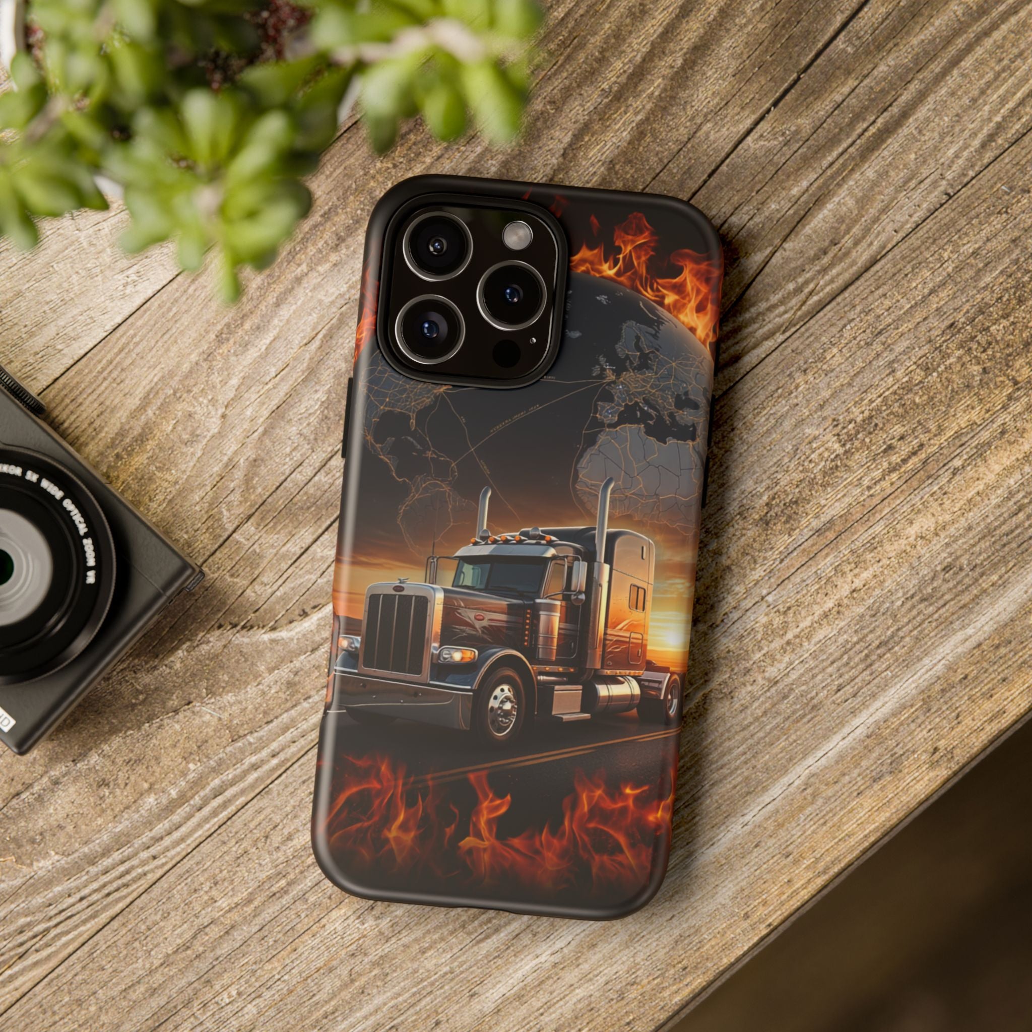 Truck Flames Phone Case — Bold Semi-Truck Globe Design