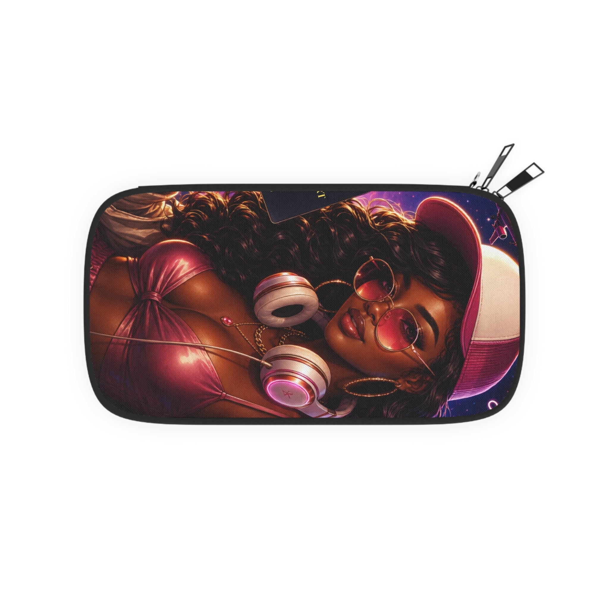 Stylish Afro Girl Passport Wallet – Pink Cap & Headphones Travel Pouch