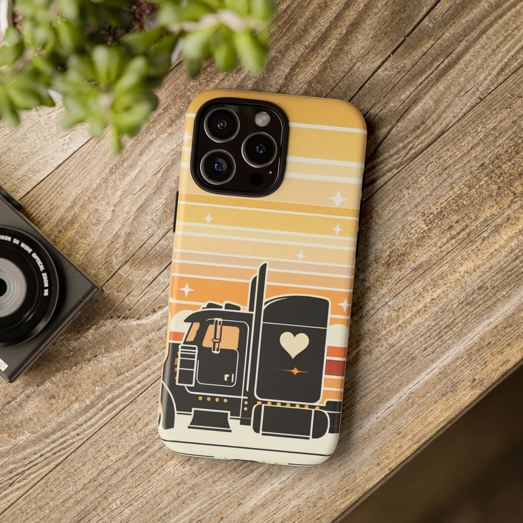 Trucker Heart Phone Case — Retro Semi Truck Protective Phone Cover