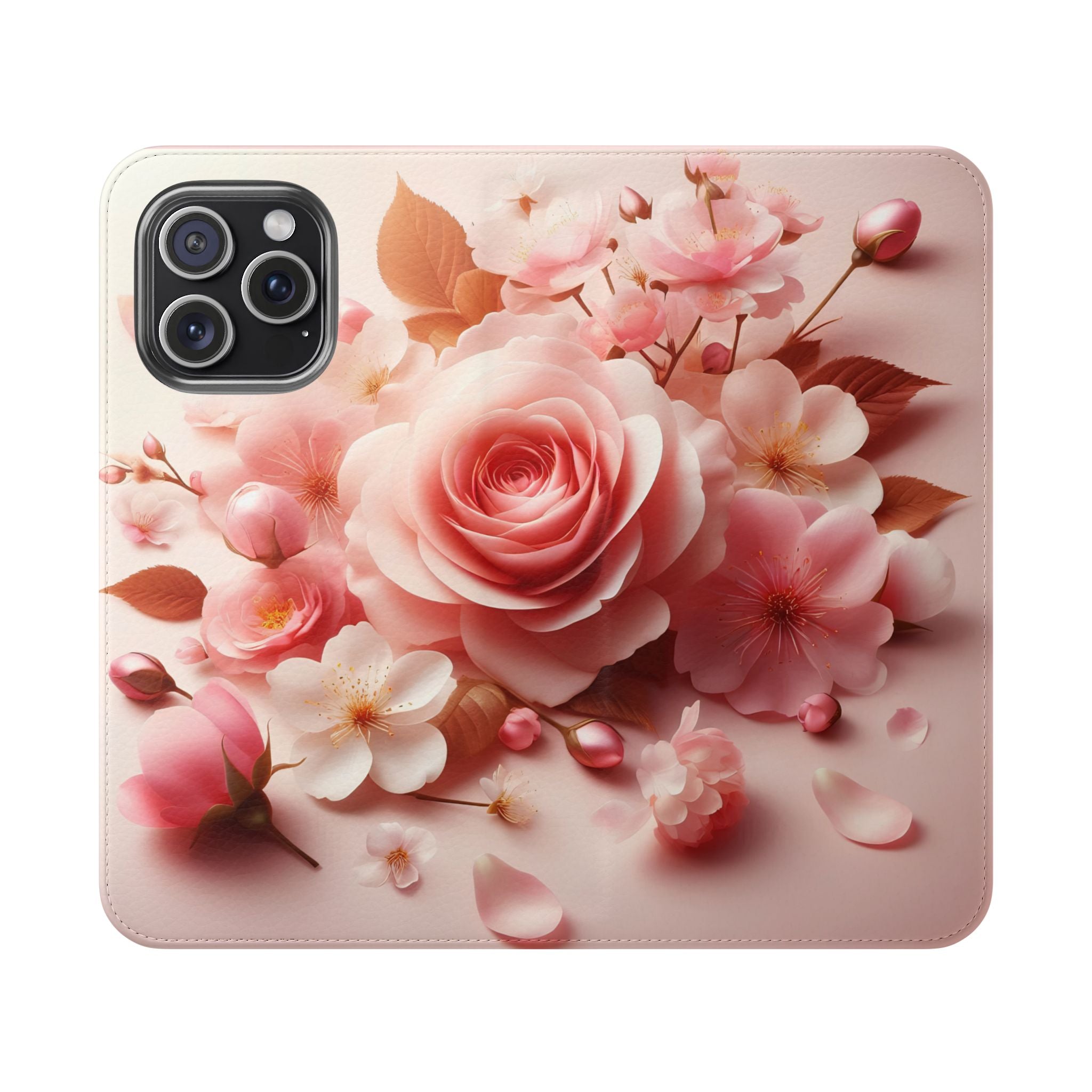 Floral Rose Flip Case — Pink Blossom Wallet Phone Cover