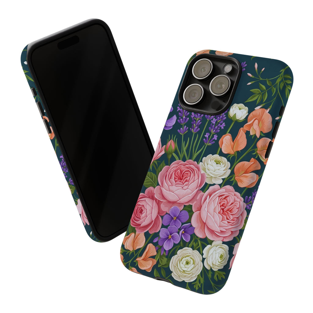 Floral Bouquet Phone Case — Vintage Roses & Lavender Protective Cover