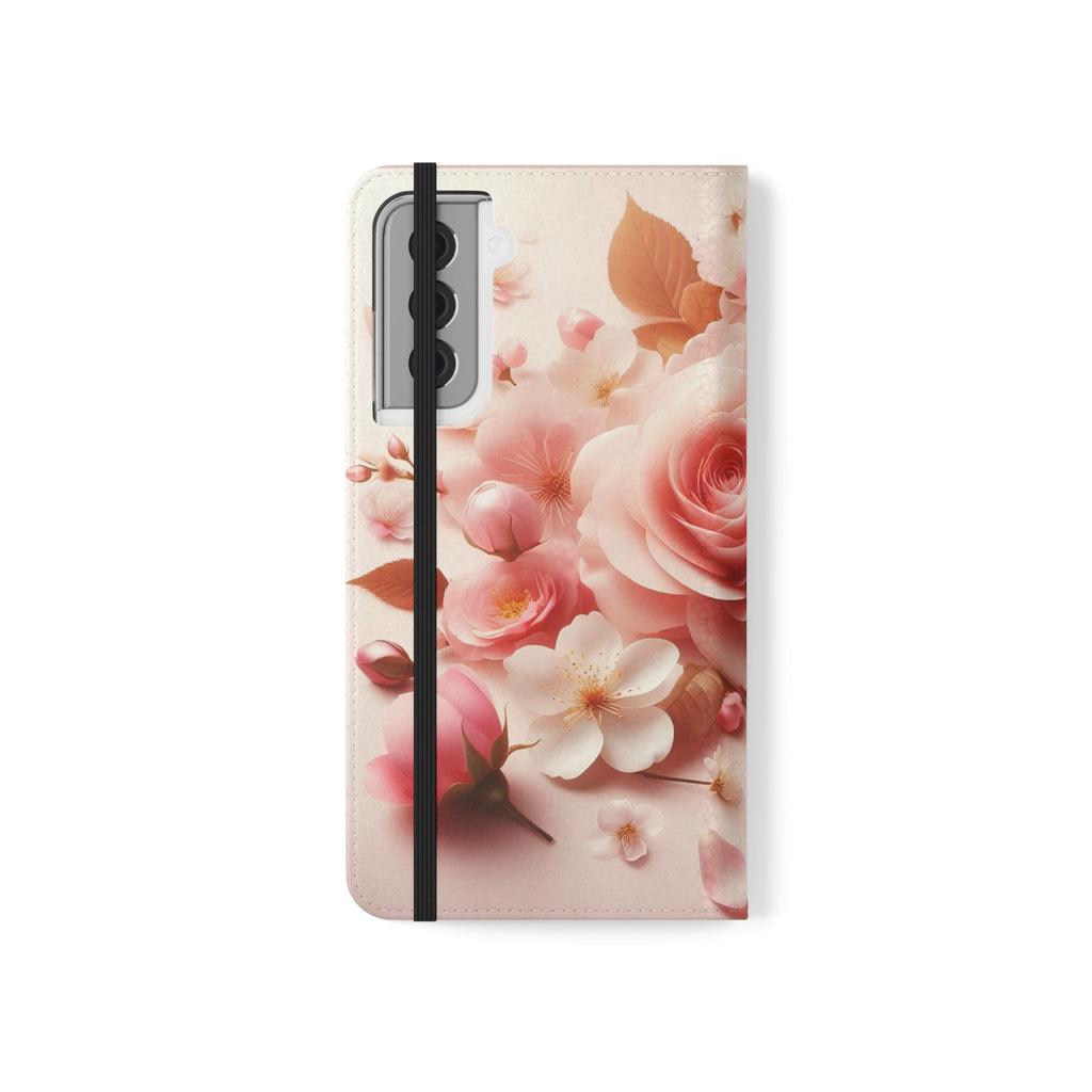 Floral Rose Flip Case — Pink Blossom Wallet Phone Cover