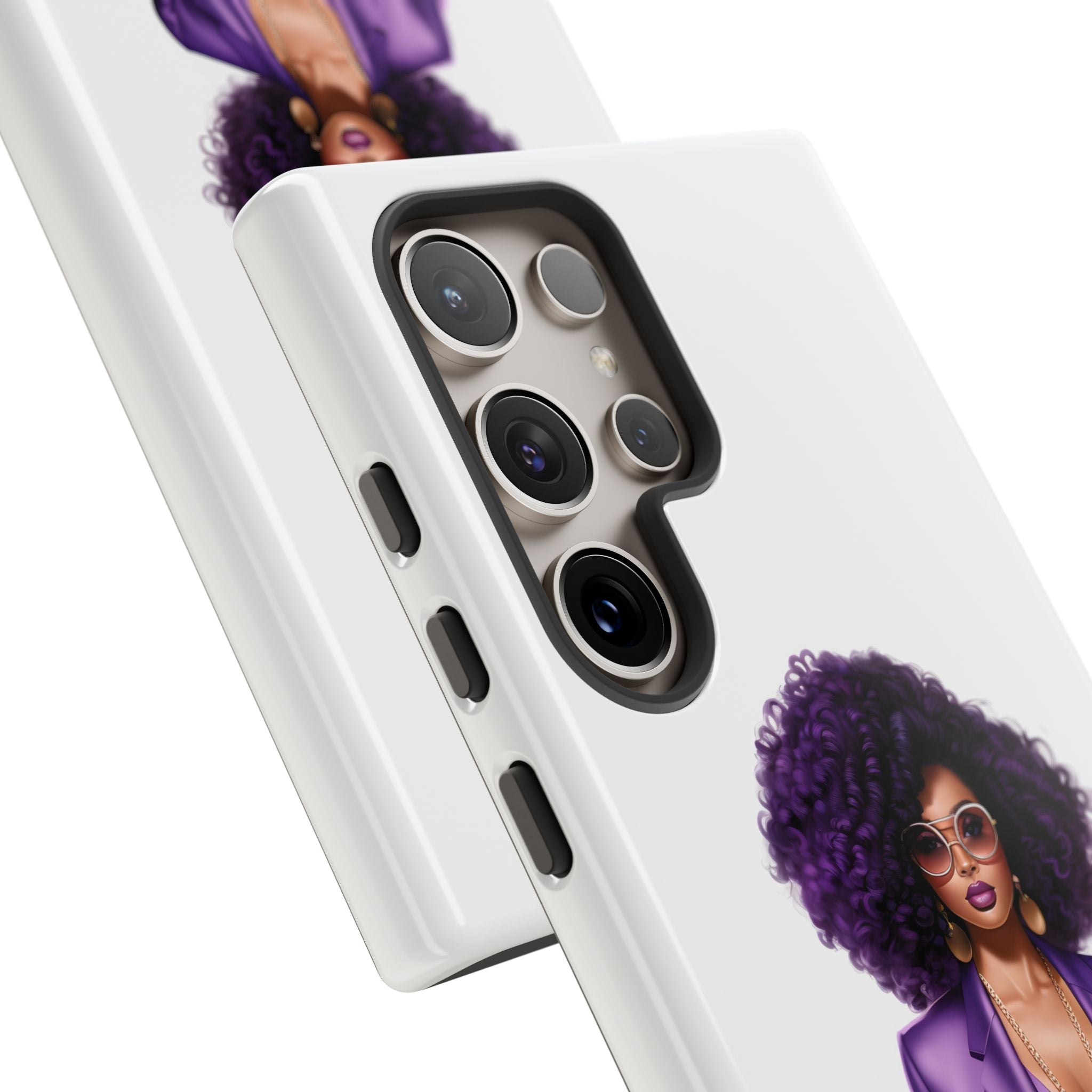 Purple Power Woman Phone Case — Afro Chic Businesswoman Protective Phone Cover