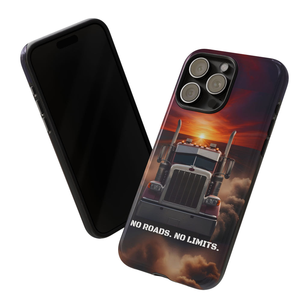 Truck Phone Case — "No Roads. No Limits." Sunset Semi Truck Protective Case