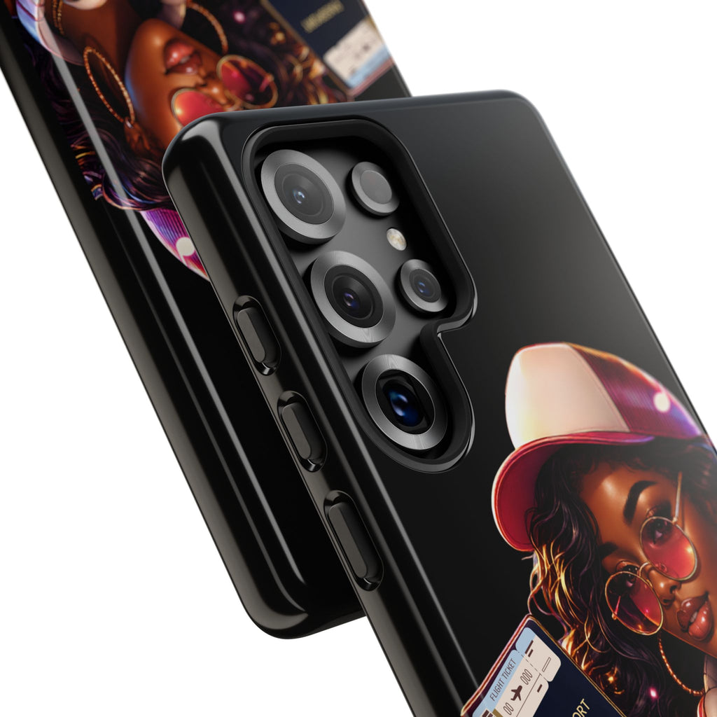 Tough Case – Stylized Urban Girl Phone Case with Headphones & Passport