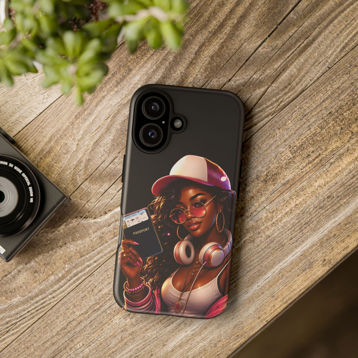 Tough Case – Stylized Urban Girl Phone Case with Headphones & Passport