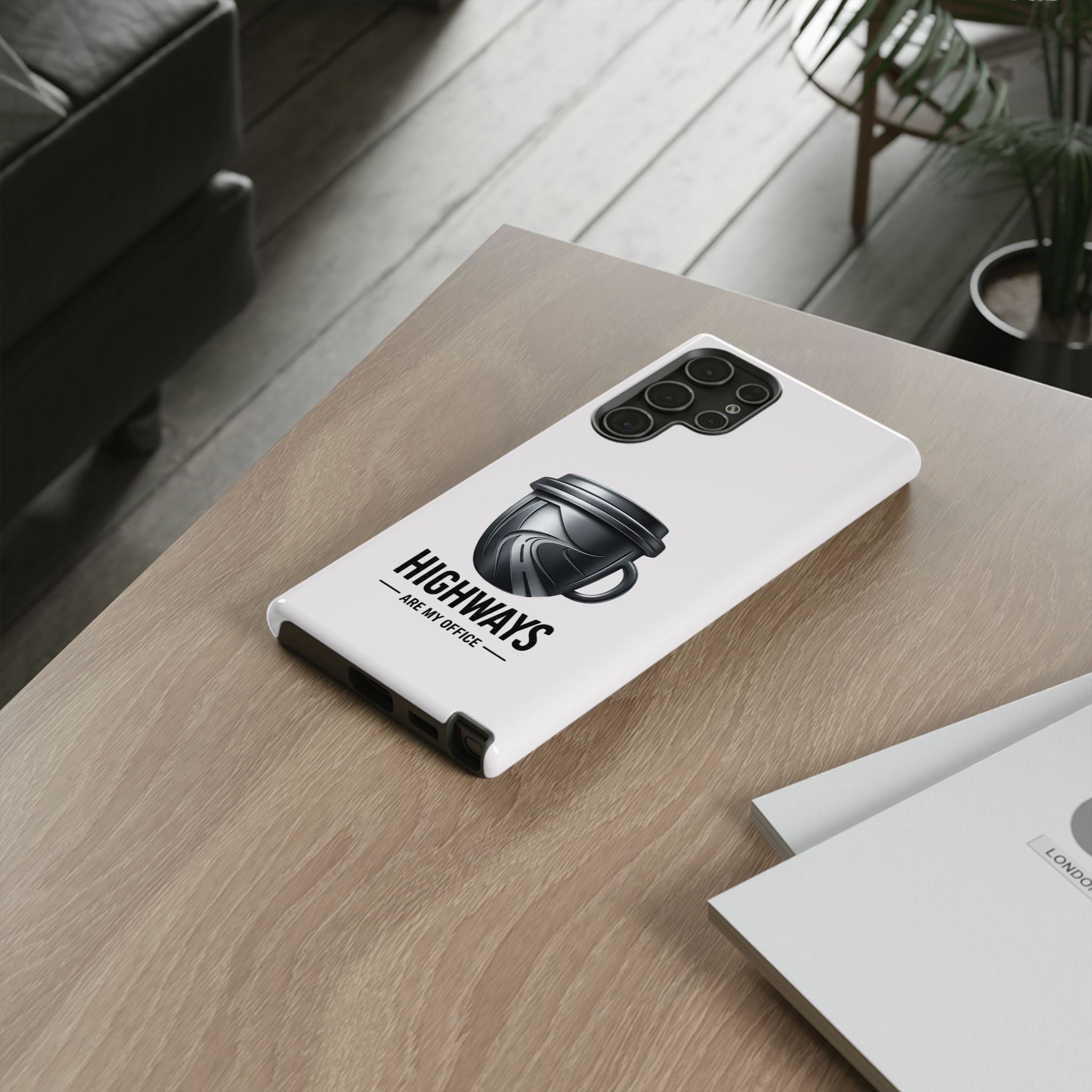 Hard Shell Phone Case — “Highways Are My Office” Travel Coffee Design