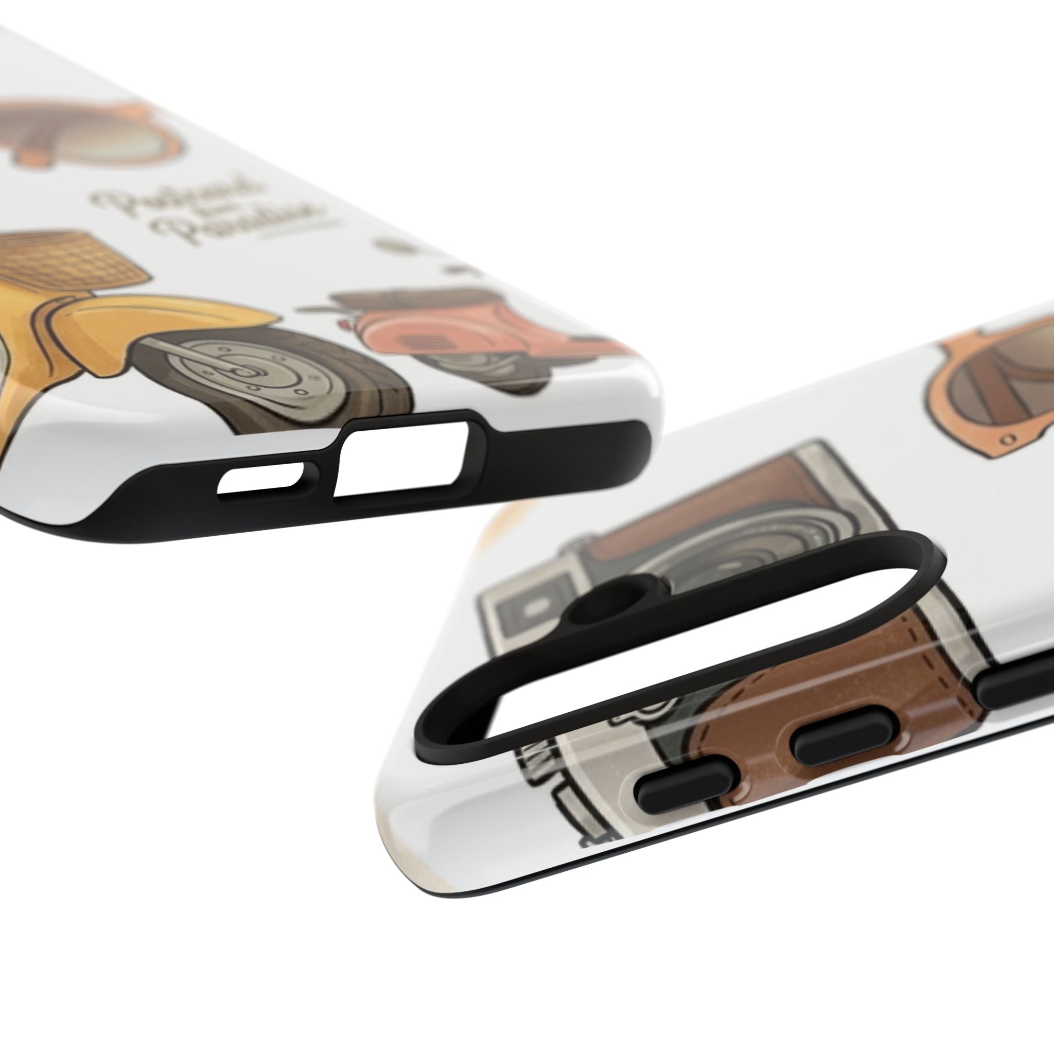 Vintage Summer Beach Phone Case — Feminine Travel Pattern with Cameras, Sunglasses & Scooter