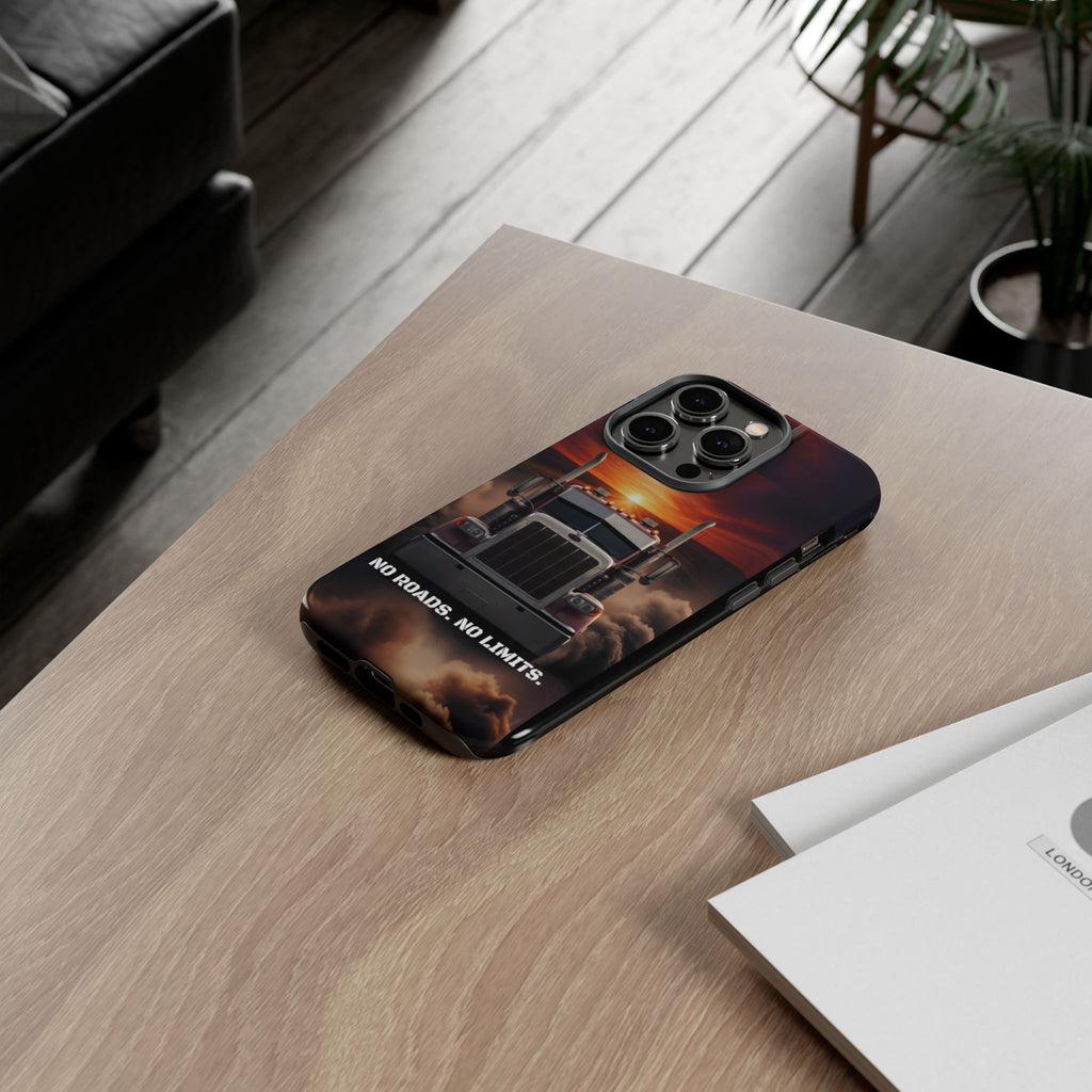 Truck Phone Case — "No Roads. No Limits." Sunset Semi Truck Protective Case