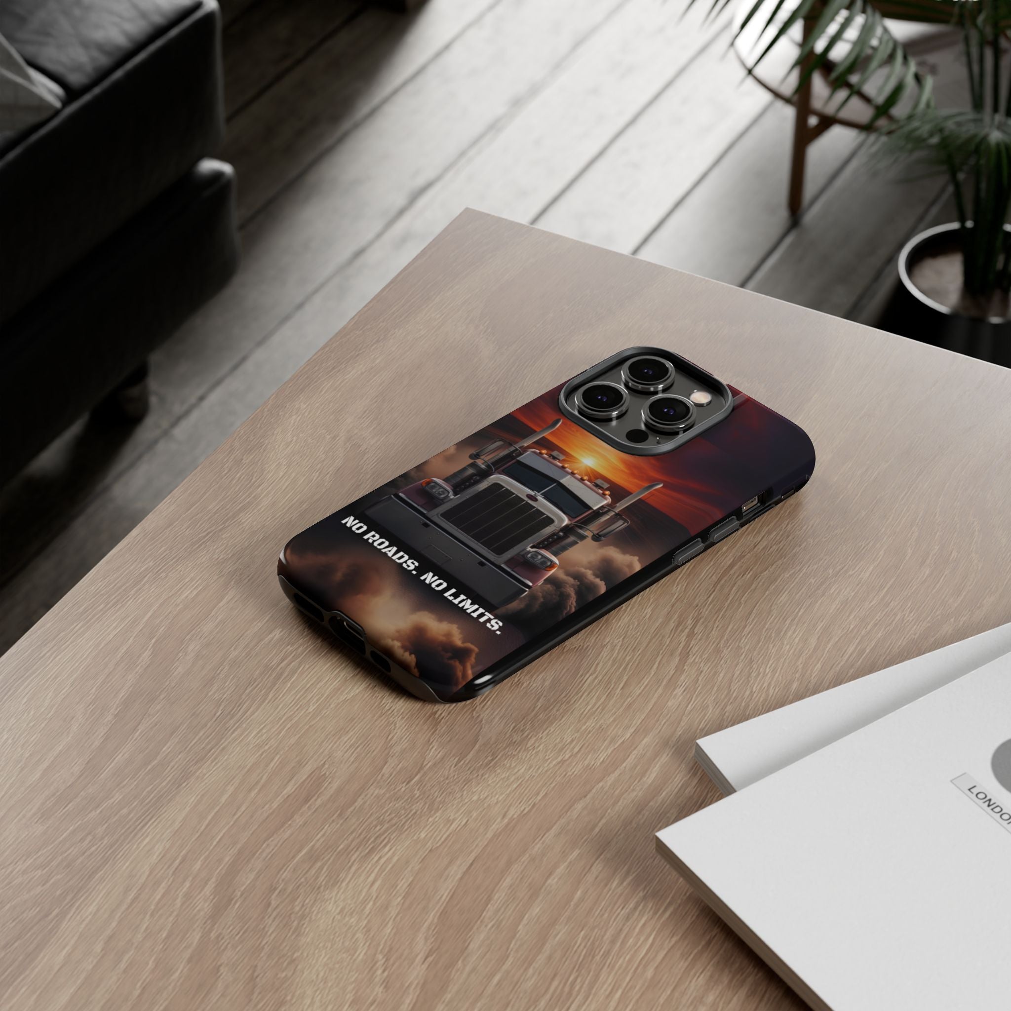 Truck Phone Case — "No Roads. No Limits." Sunset Semi Truck Protective Case