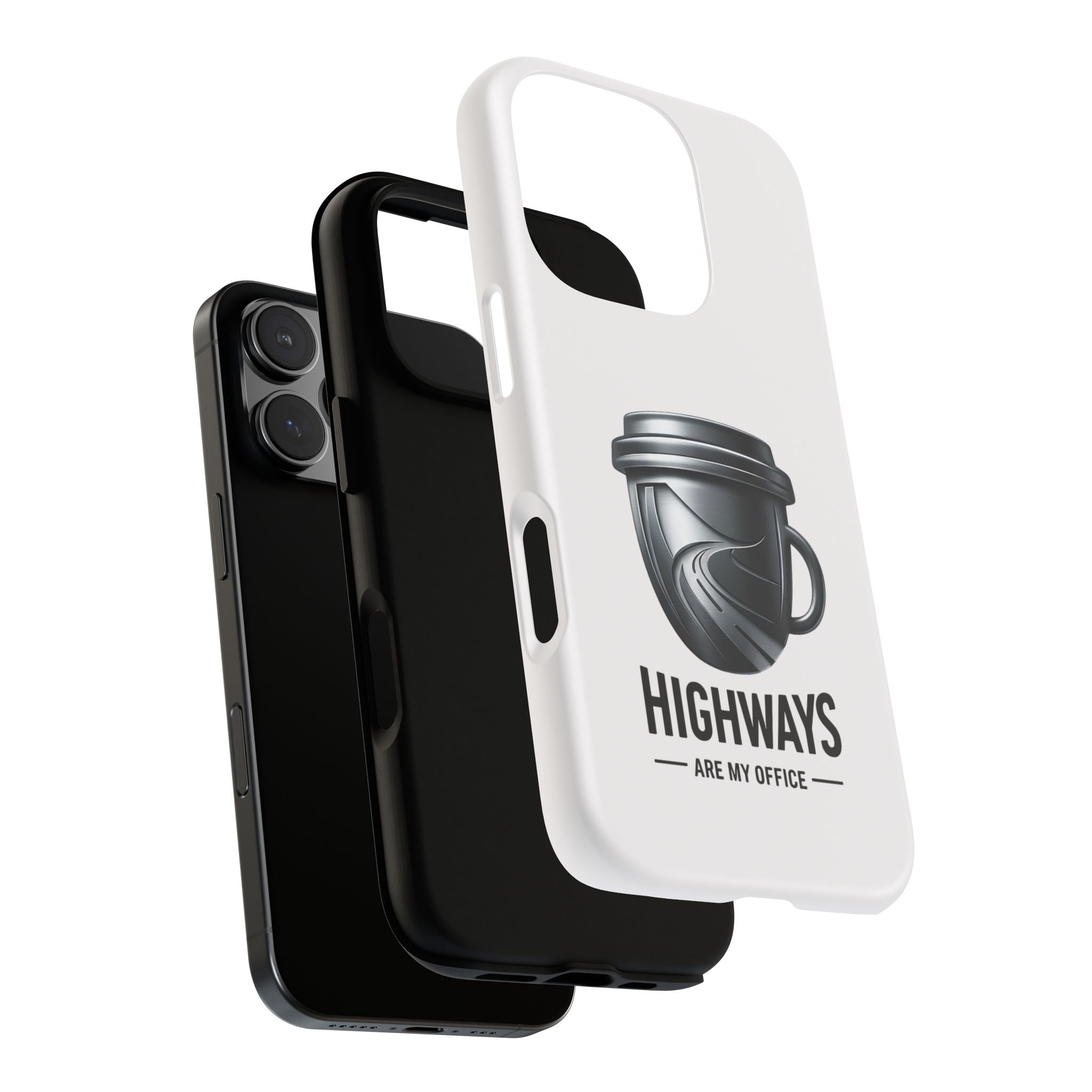 Hard Shell Phone Case — “Highways Are My Office” Travel Coffee Design
