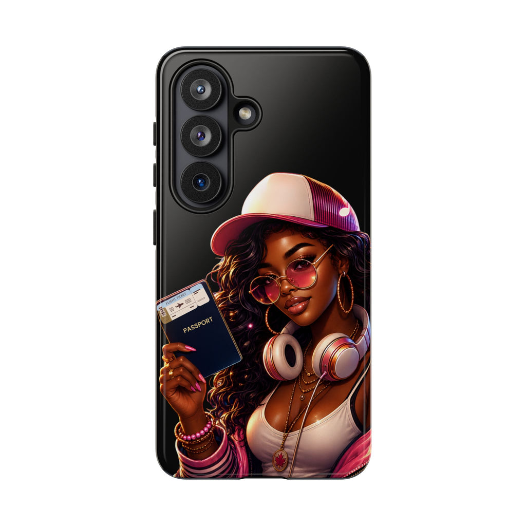 Tough Case – Stylized Urban Girl Phone Case with Headphones & Passport