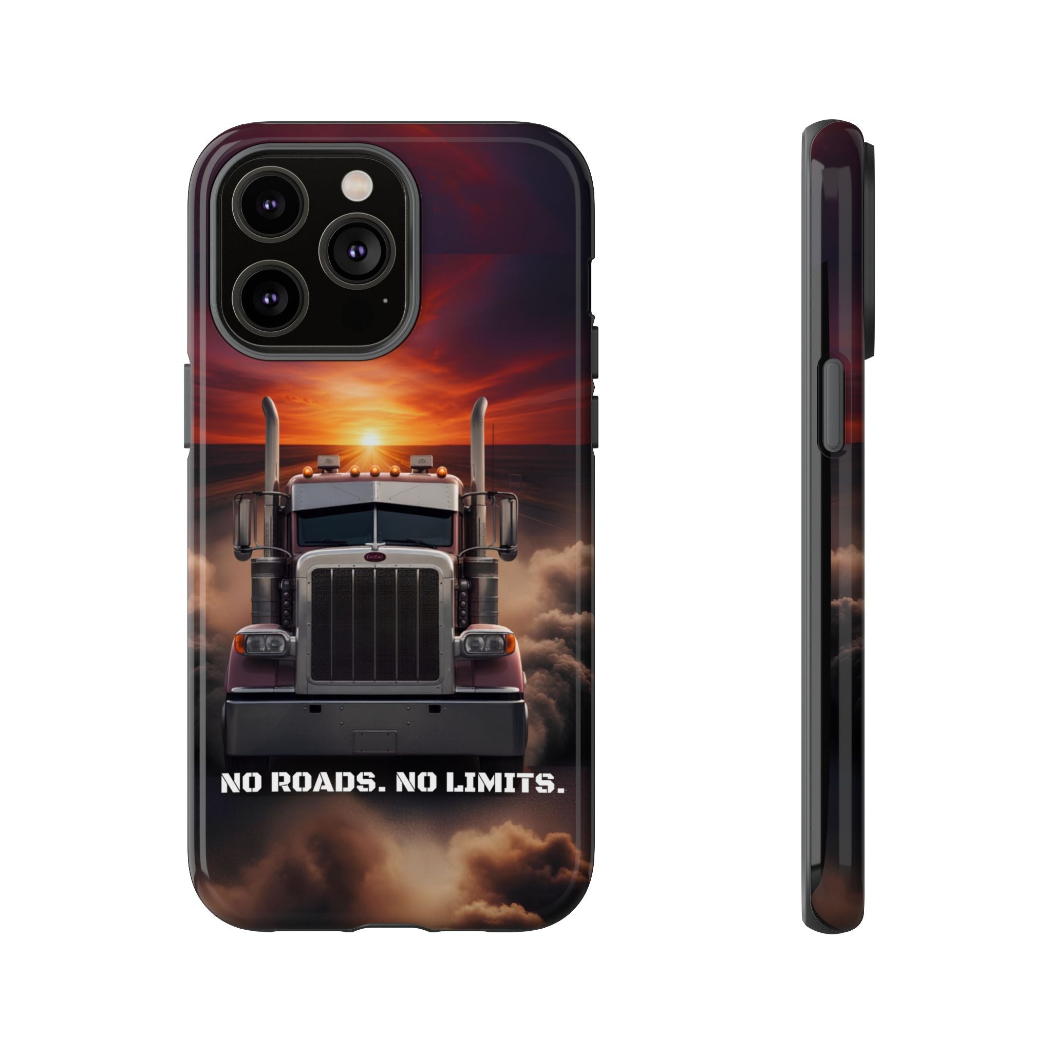 Truck Phone Case — "No Roads. No Limits." Sunset Semi Truck Protective Case