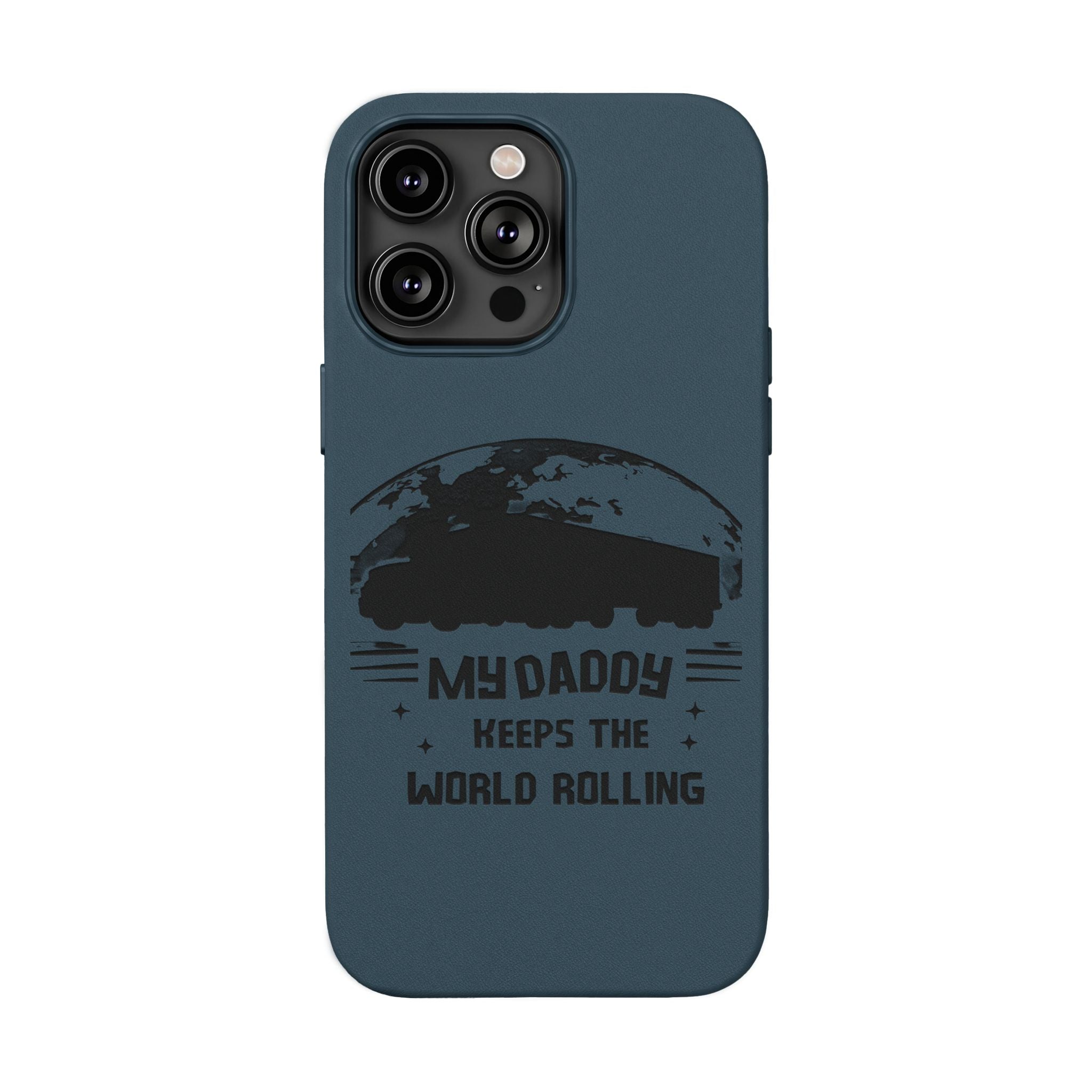 Engraved PU Leather Phone Case — 'Mhdaddy Keeps the World Rolling' Vintage Van Design