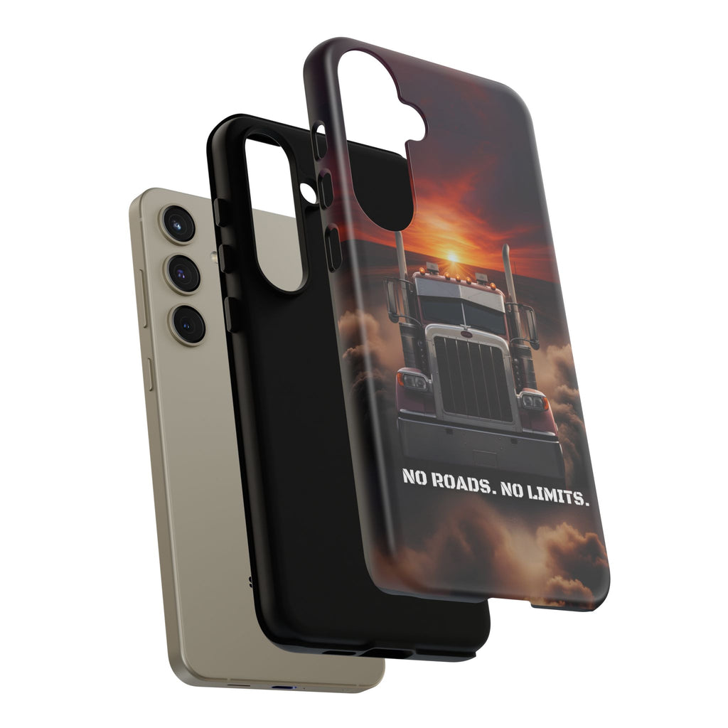 Truck Phone Case — "No Roads. No Limits." Sunset Semi Truck Protective Case