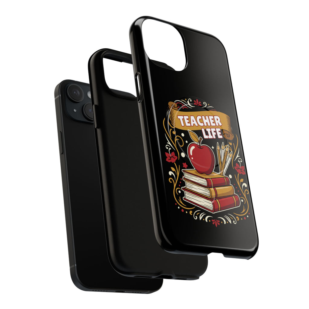 Teacher Life Phone Case - Tough Magnetic Protective Cover with Apple & Books Design