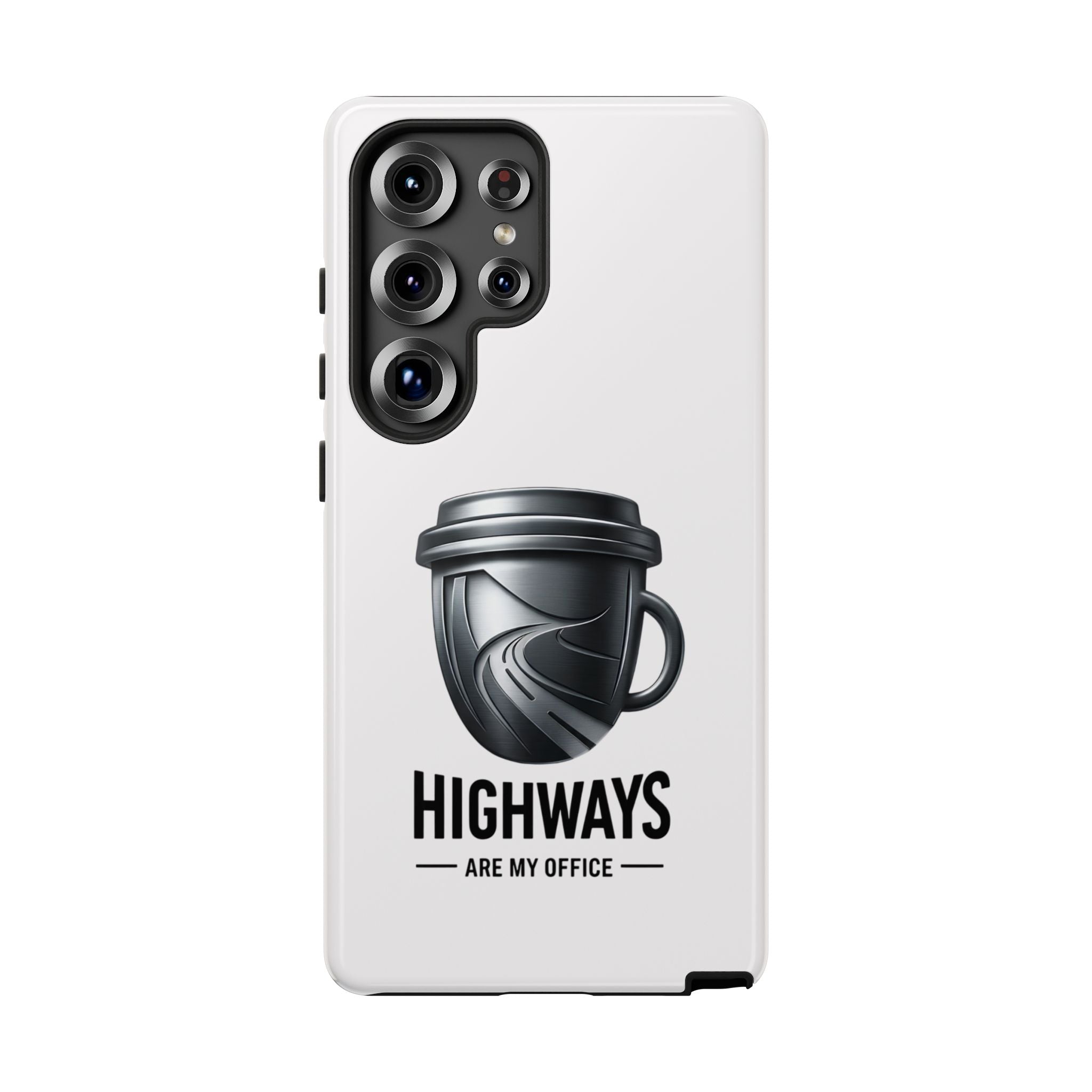 Hard Shell Phone Case — “Highways Are My Office” Travel Coffee Design