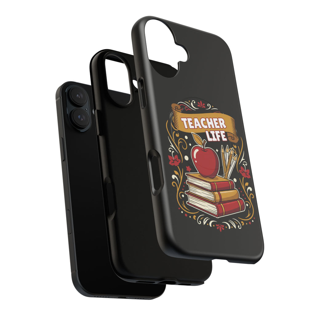 Teacher Life Phone Case - Tough Magnetic Protective Cover with Apple & Books Design