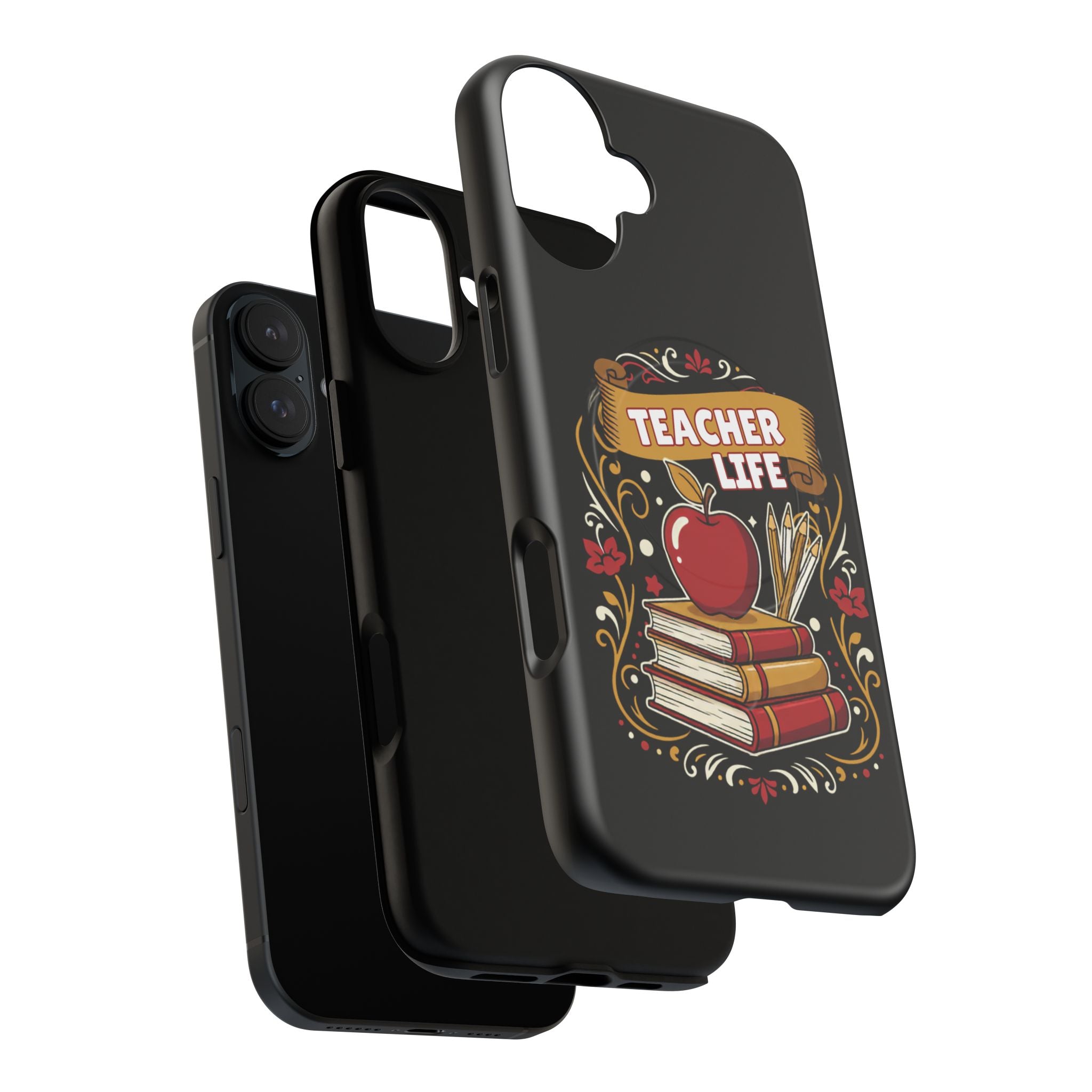 Teacher Life Phone Case - Tough Magnetic Protective Cover with Apple & Books Design