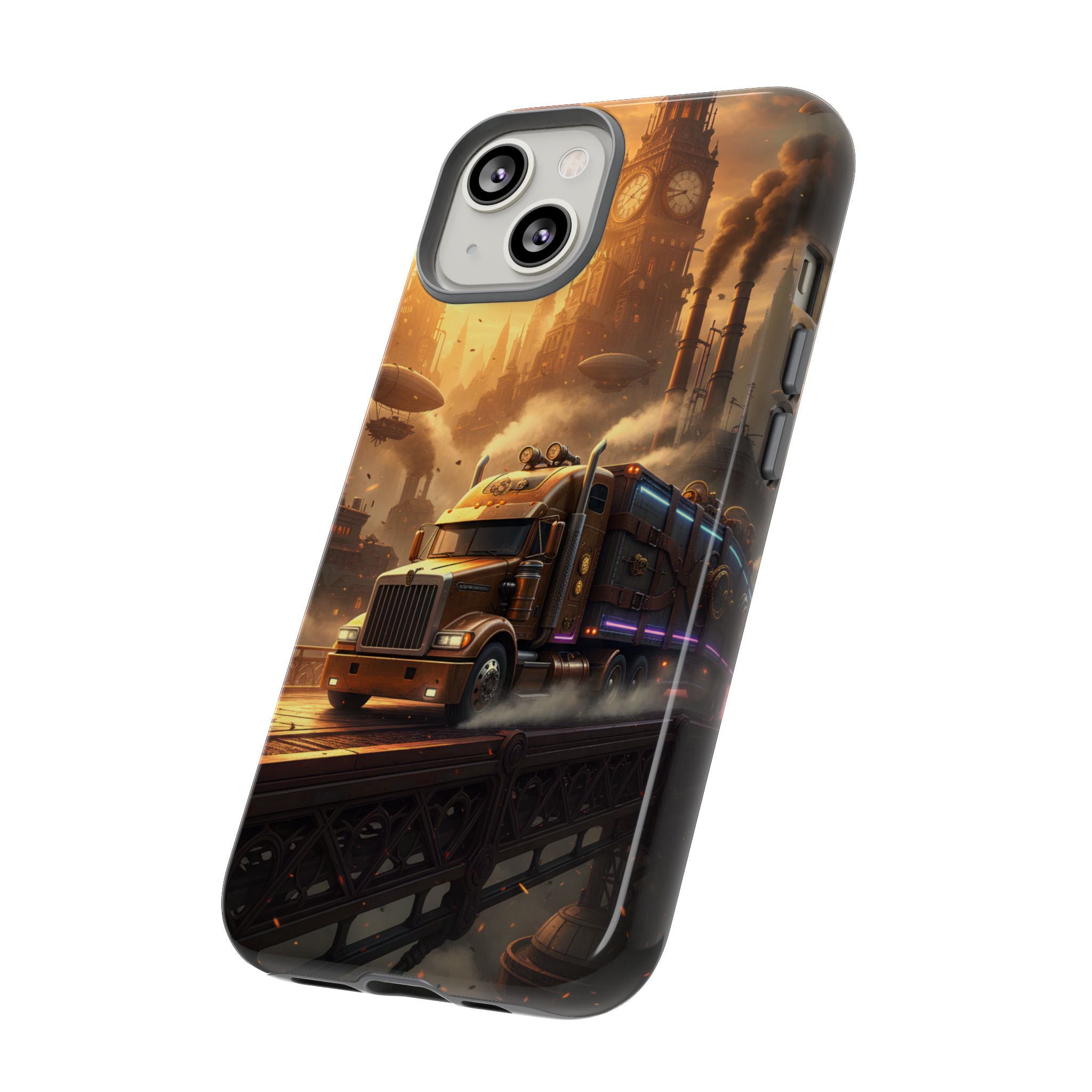 Steampunk Freightliner Phone Case — Rugged Trucking Cityscape iPhone Cover