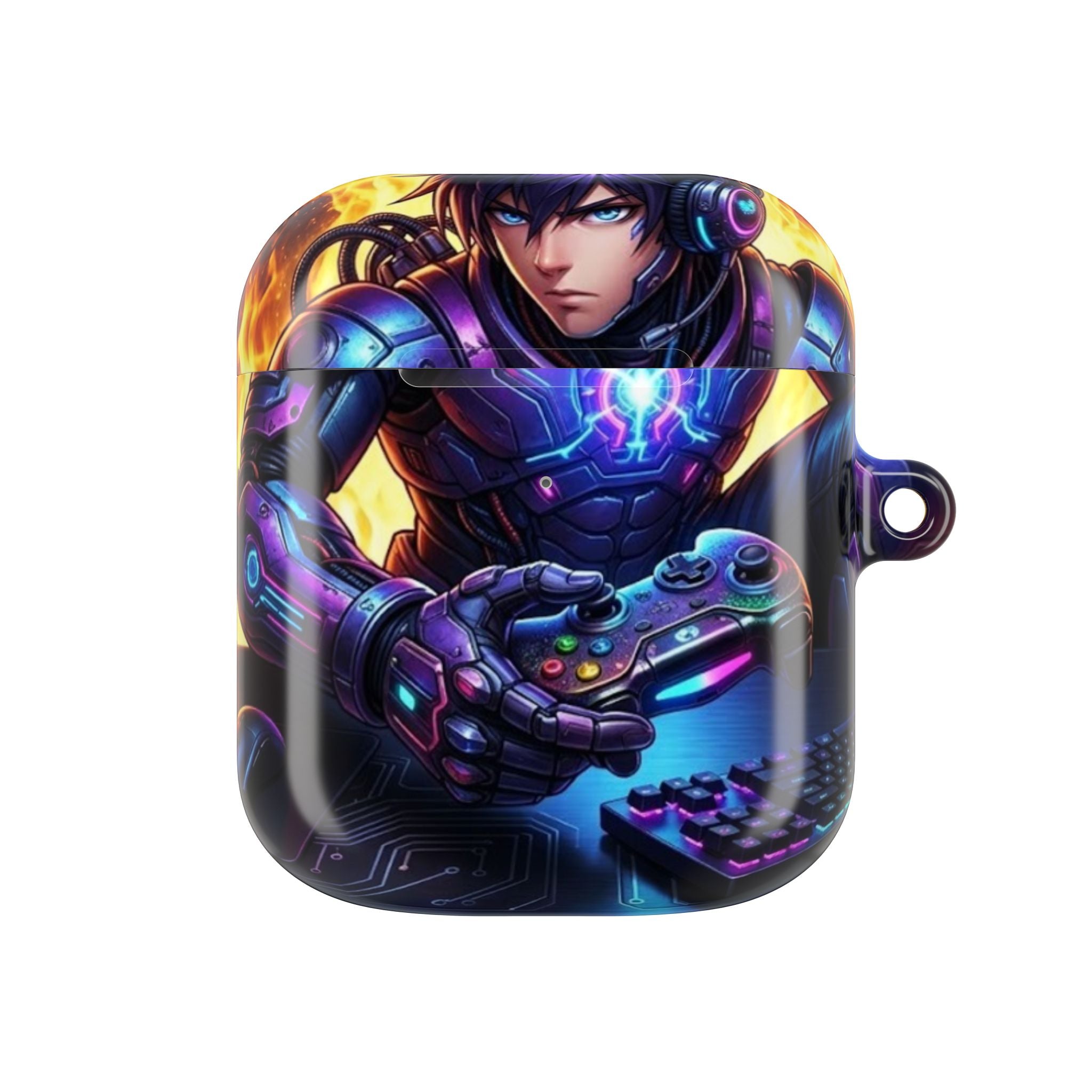 Gamer Anime AirPod Case — Neon Cyber Warrior Design